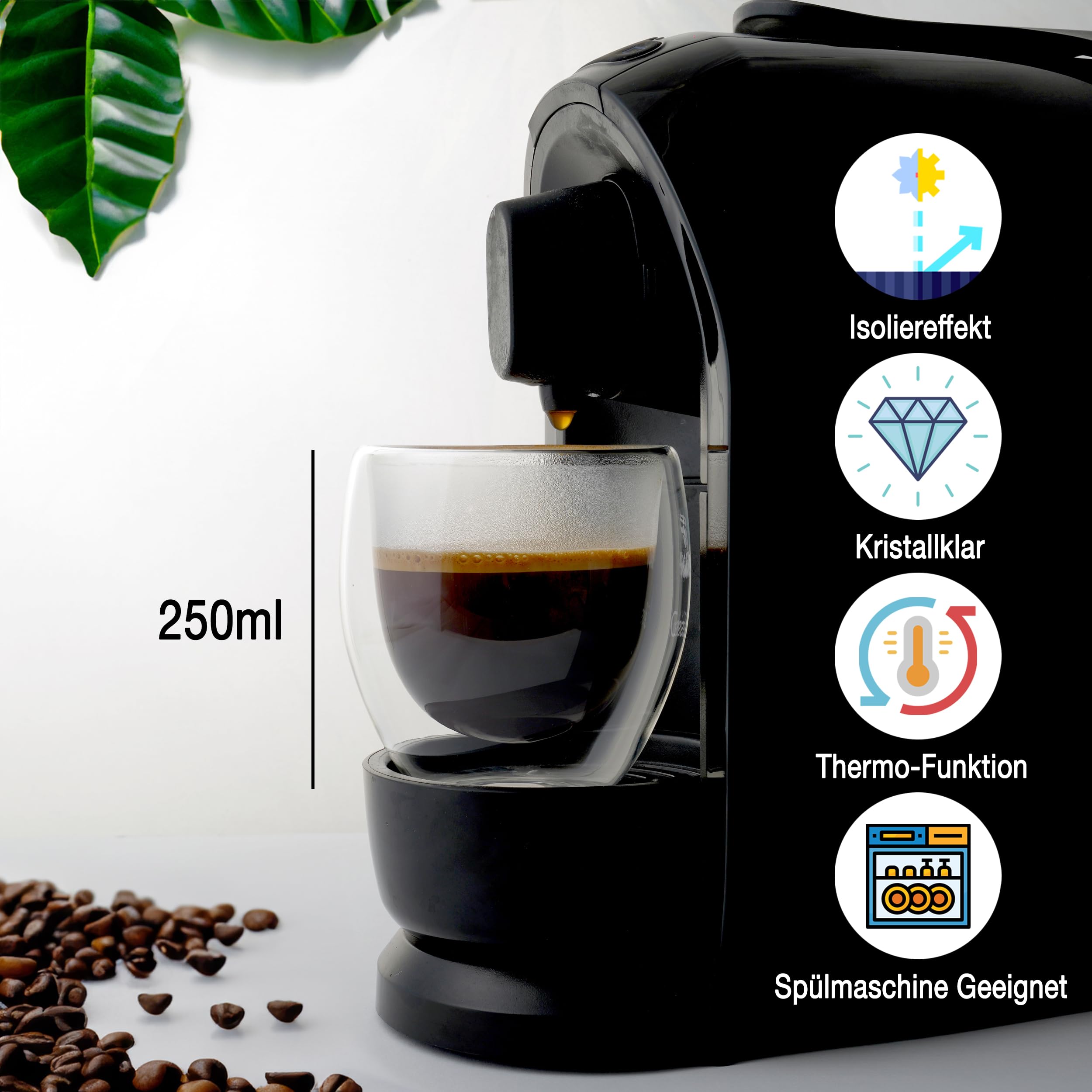 Bicchieri Doppia Parete Borosilicato 350ml + Cucchiaini Latte Macchiato