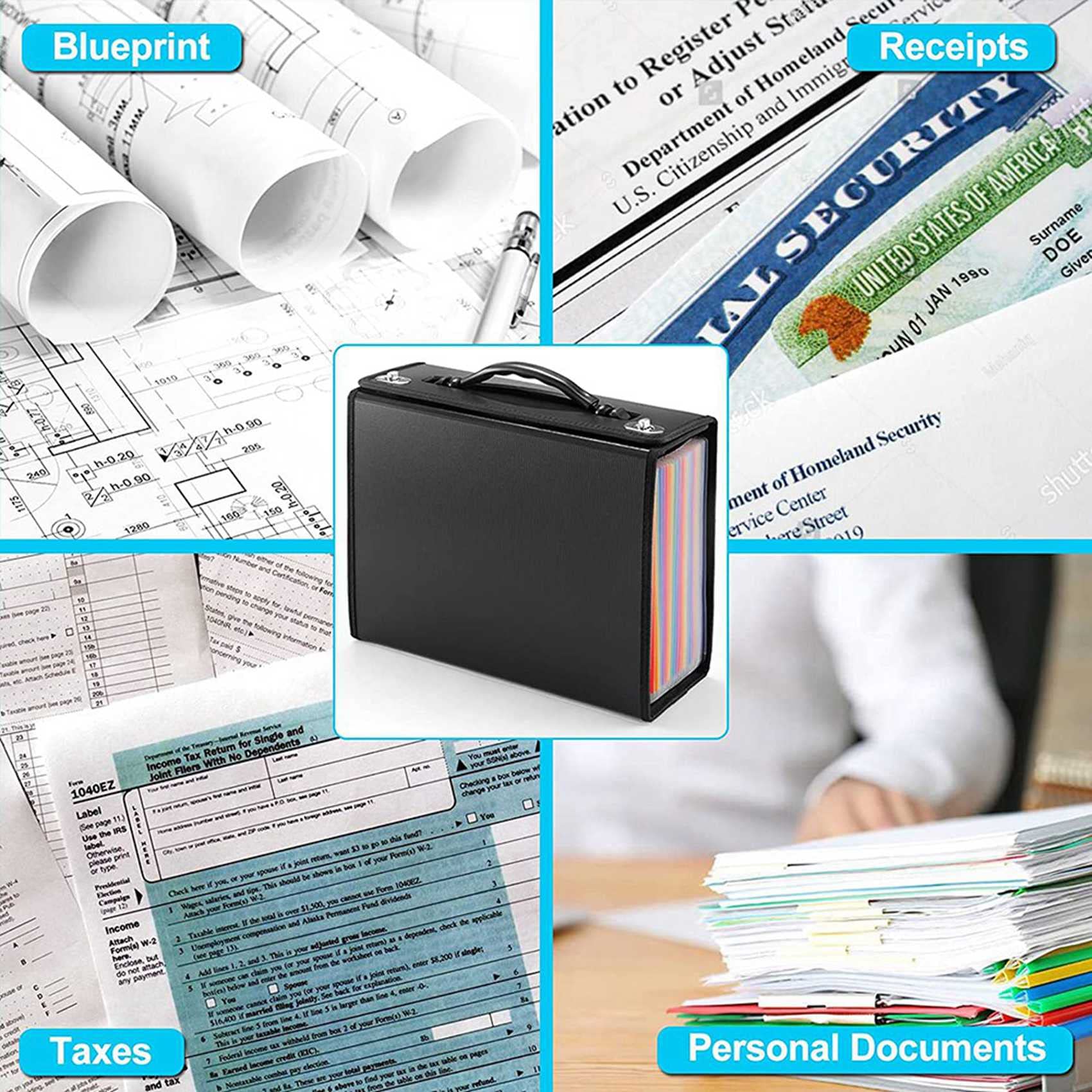 2X 24 Carpeta de archivos expandible acordeón archivos, organizador de entrada de documentos de plástico para empresas, oficina
