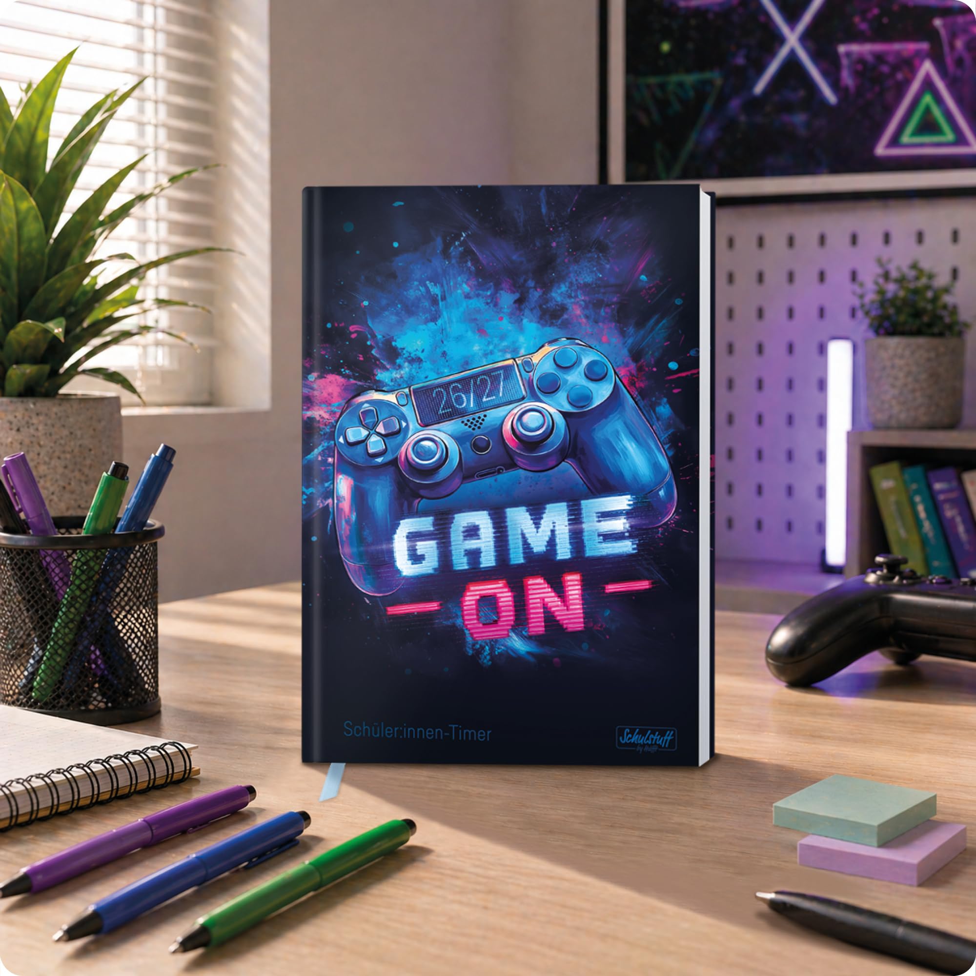 Schulstuff Schüler:innen-Timer 2026 2027 A5 - organisiert durchs neue Schuljahr - Flexocover Schülerkalender, Schülerplaner, Hausaufgabenheft "Game on"