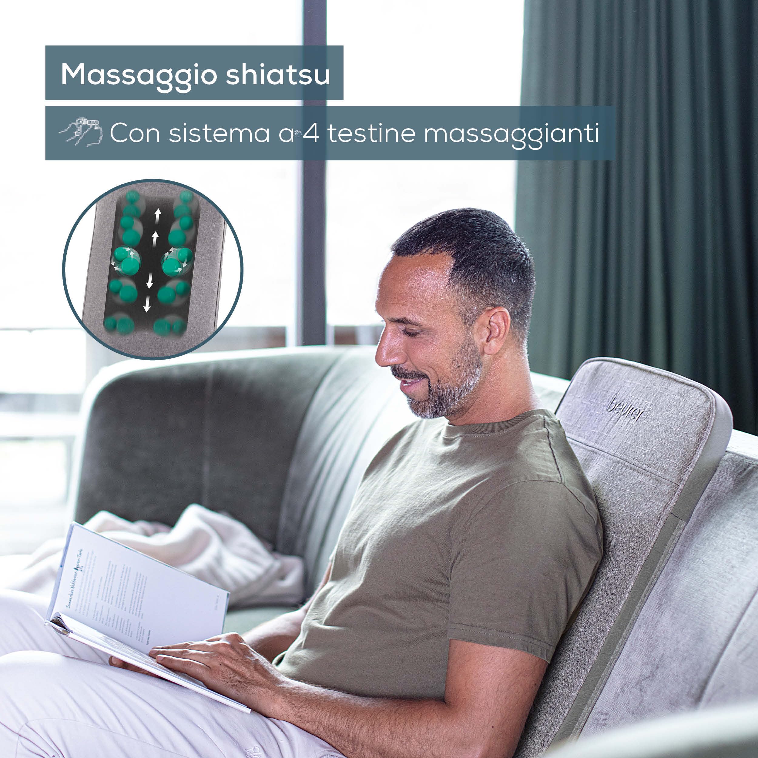 Beurer MG 202 - Cuscino massaggiante shiatsu per la casa e l'ufficio, 2 livelli di intensità, corpo posteriore sottile, adatto per poltrone, divani e sedie da ufficio, design moderno, grigio chiaro