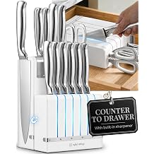 Magnetic Knife Set with Sharpener - Space Saving Convertible In Drawer Knife Block with Stainless Steel Kitchen Knives - Knife Drawer Organizer, German Steel Knife Set