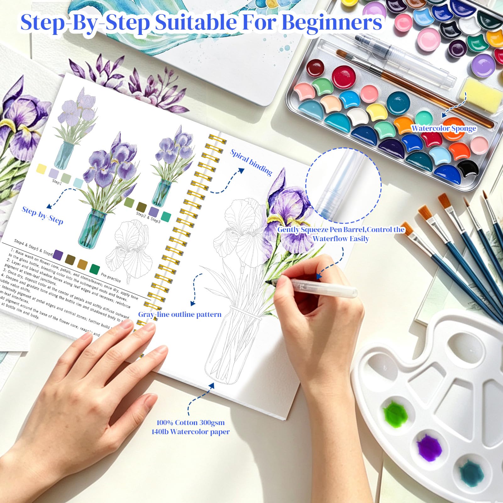 Watercolor Workbook Kit - 52 Colors, 7 Brushes -4