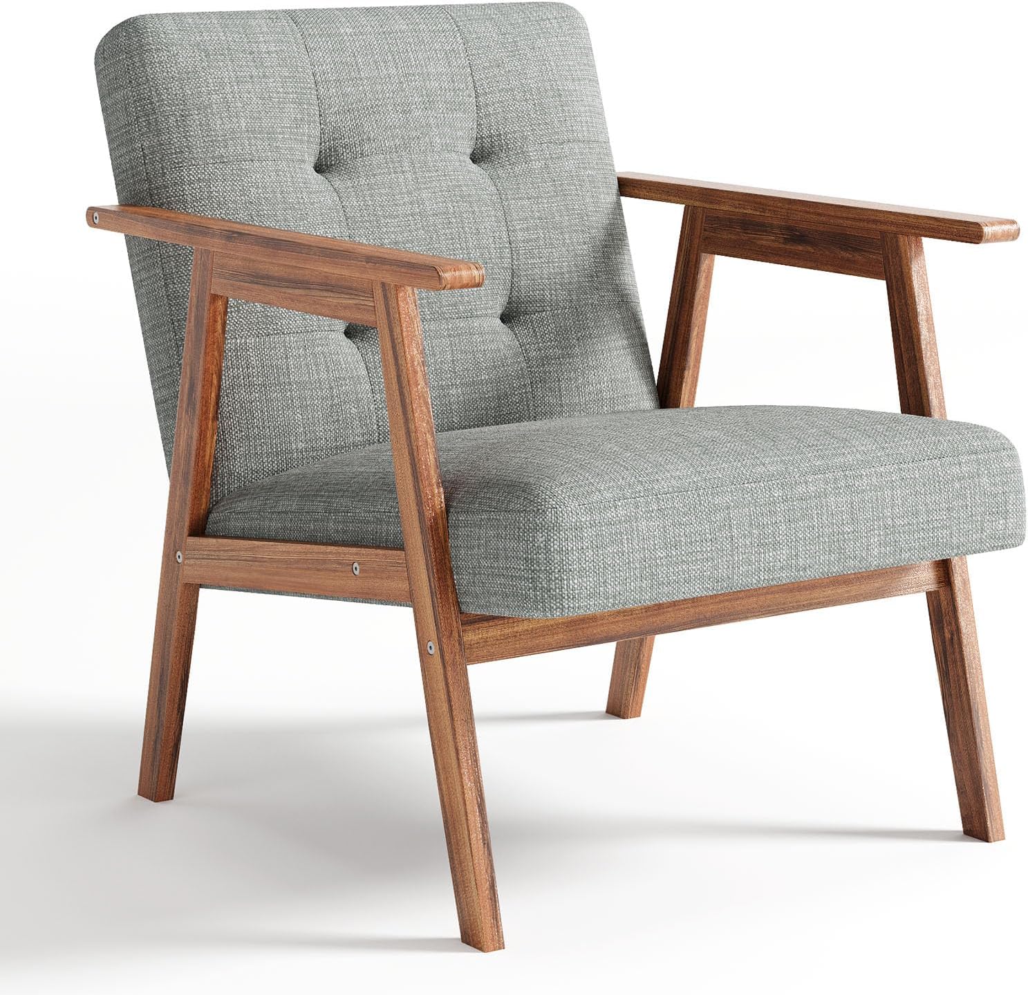 Accent Chair, Upholstered Fabric Lounge Chair with Solid Wood Frame & Soft Cushion for Living Room, Bedroom, Balcony, Gray