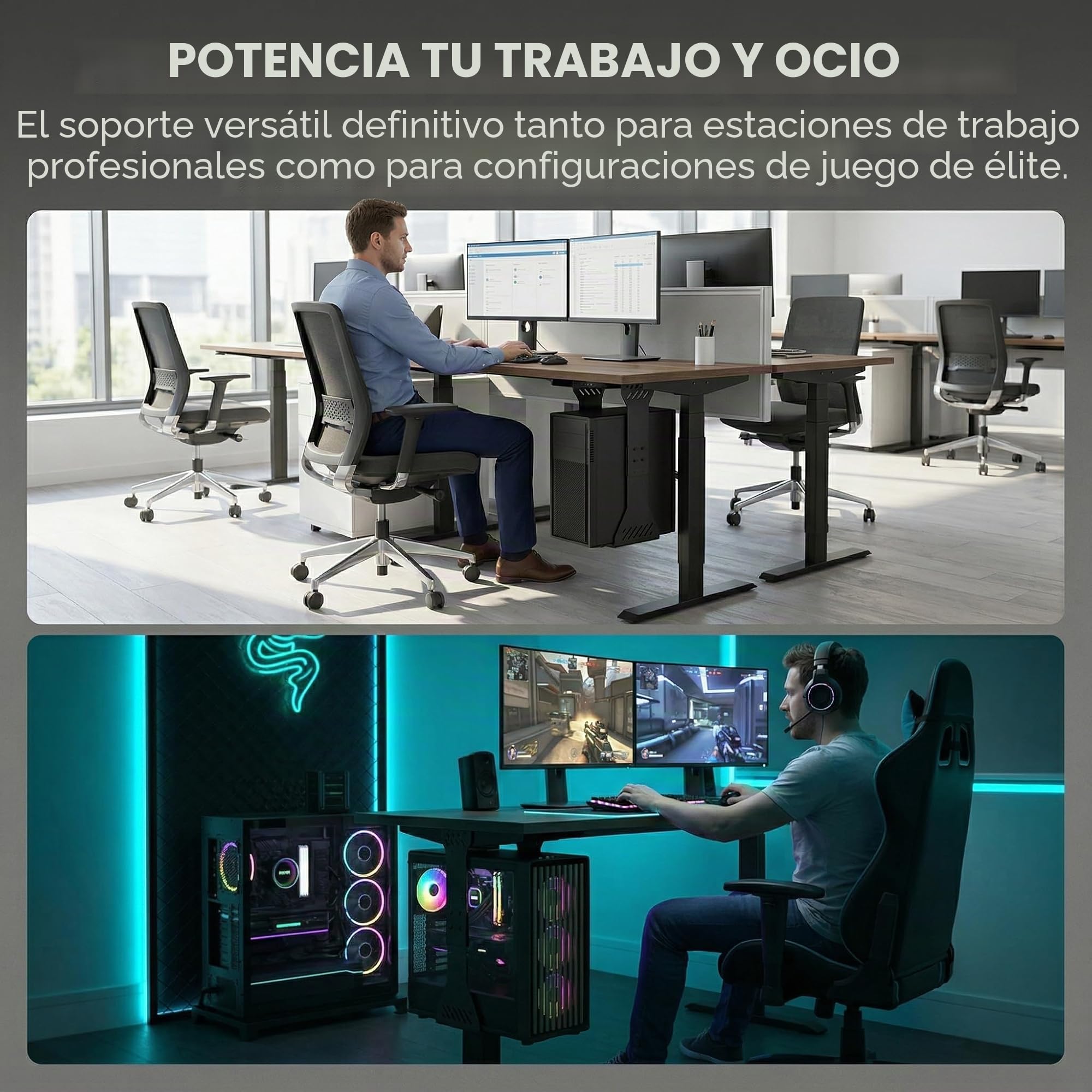 Soporte para PC debajo del escritorio, carcasa de computadora resistente de hasta 35 kg, soporte para carcasa de computadora ajustable (Negro)