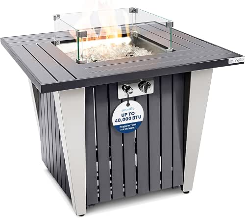 SereneLife Propane Fire Pit Table 50,000 BTU with Sturdy Metal