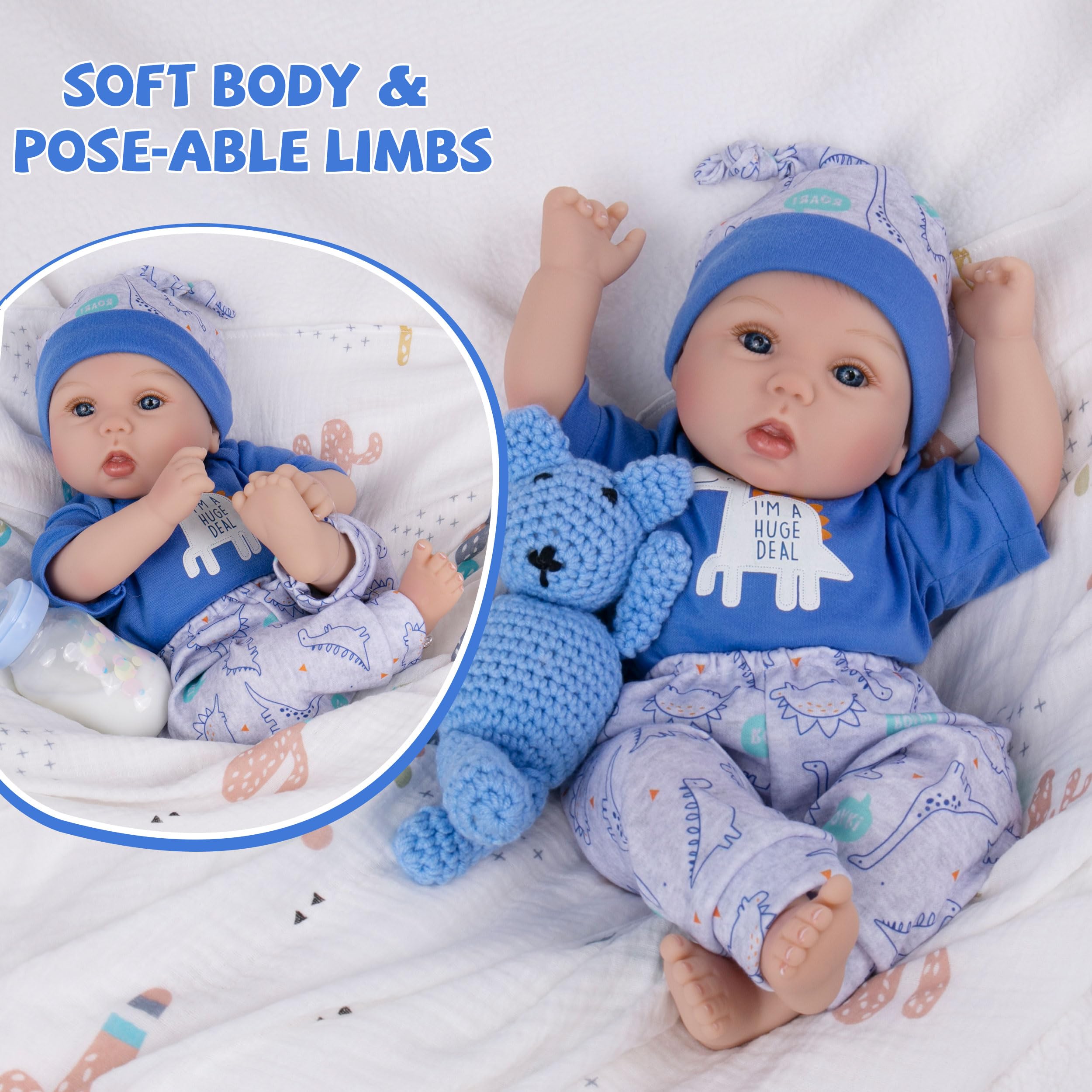Milidool Lifelike Reborn Baby Dolls Boy - 18-Inch Baby Soft Body Realistic-Newborn Baby Dolls Cloth Body Real Life Baby Dolls with Toy Accessories for Kids Age 3 4 5 6 7 +