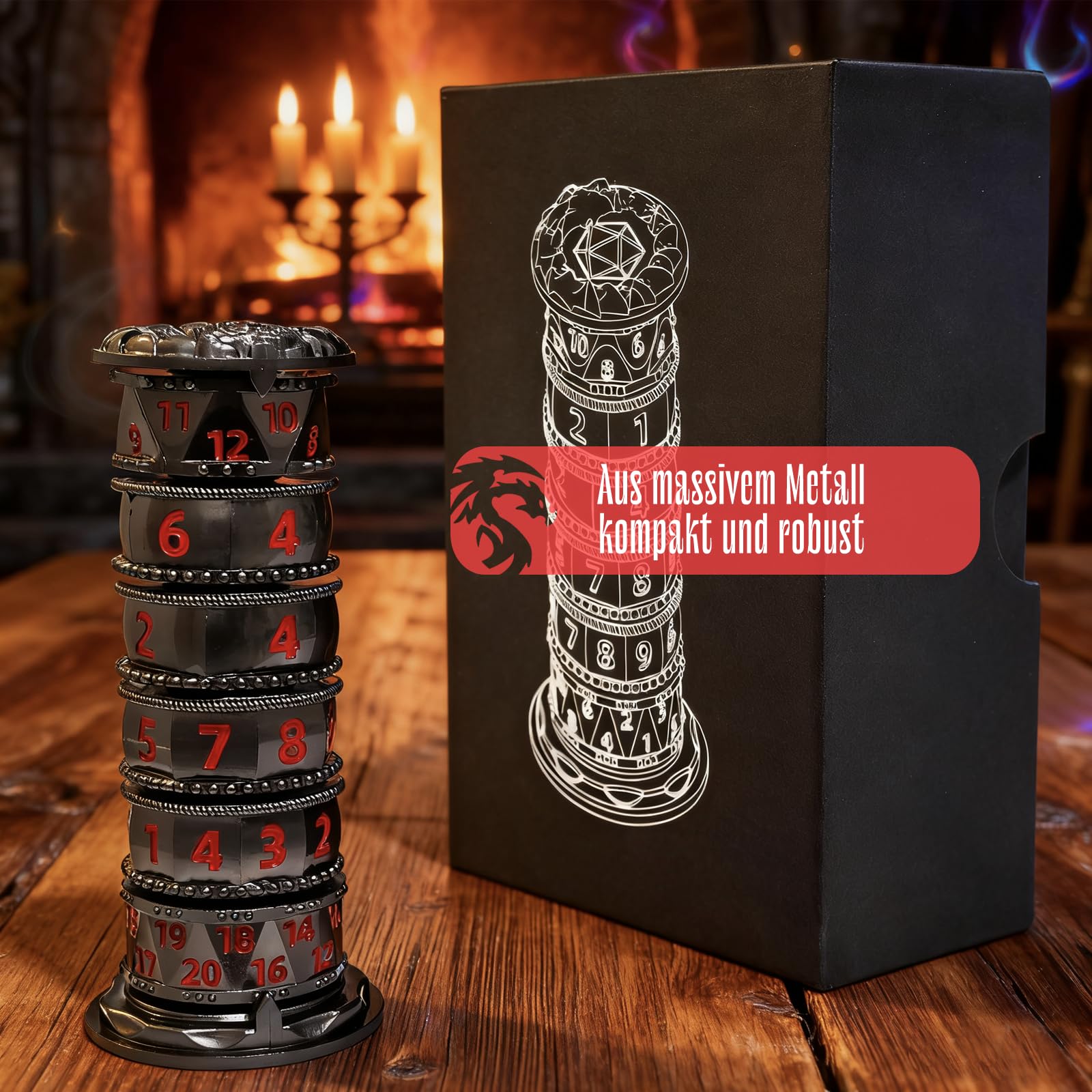 DND - Set Di Dadi Girevoli In Metallo Poliedrici Con Punta Delle Dita, Per Giochi di Ruolo Da Tavolo Come Dungeons and Dragons (Rosso)