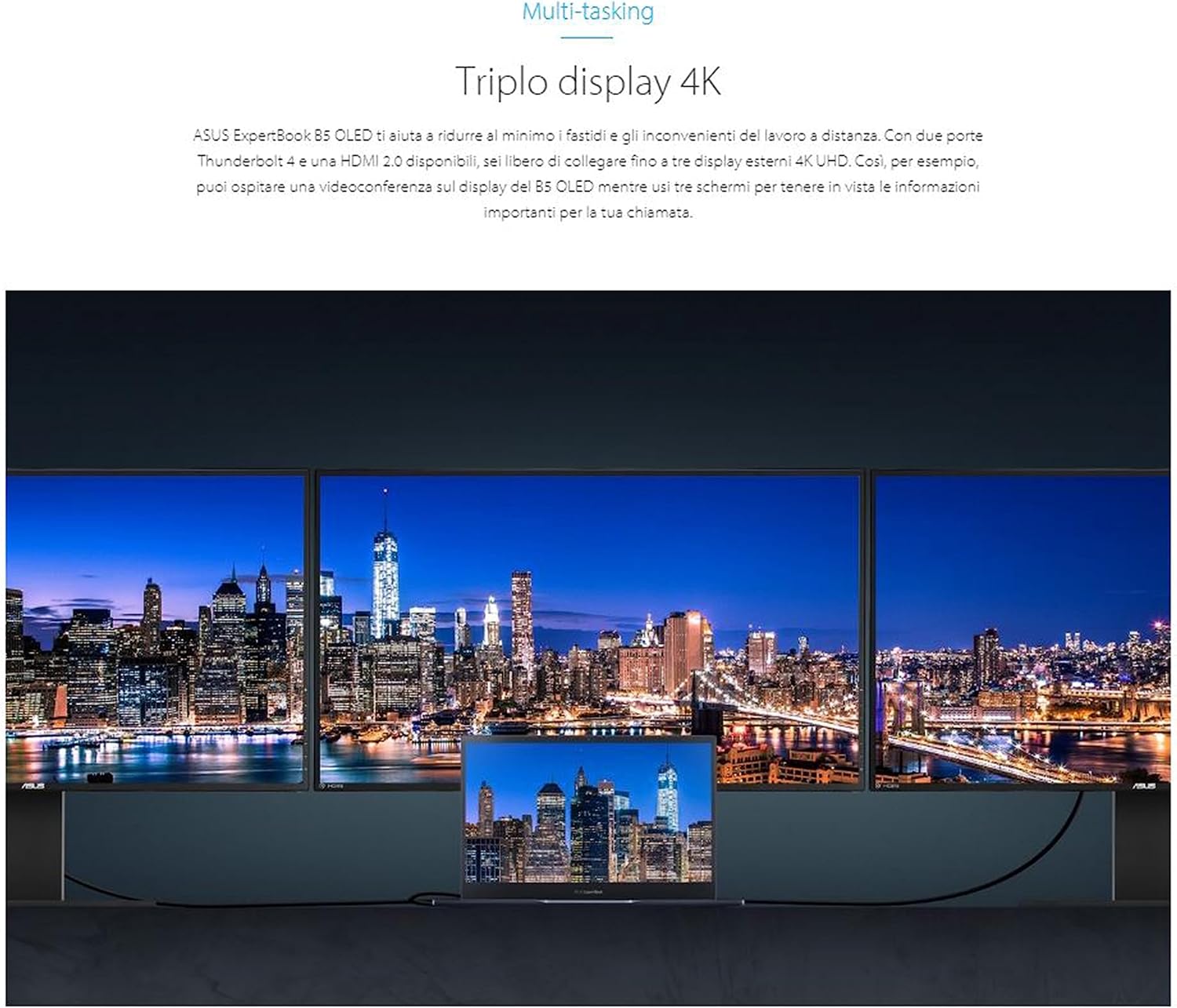 ASUS Expertbook B5, Display Oled 13.3 Core i7, RAM 16 Gb, SSD 512 Gb, tastiera qwerty retroilluminata e fingeprint, 2 usb-c thunderbolt, , batteria lunga durata, ultraleggero 1,2 Kg, Italia