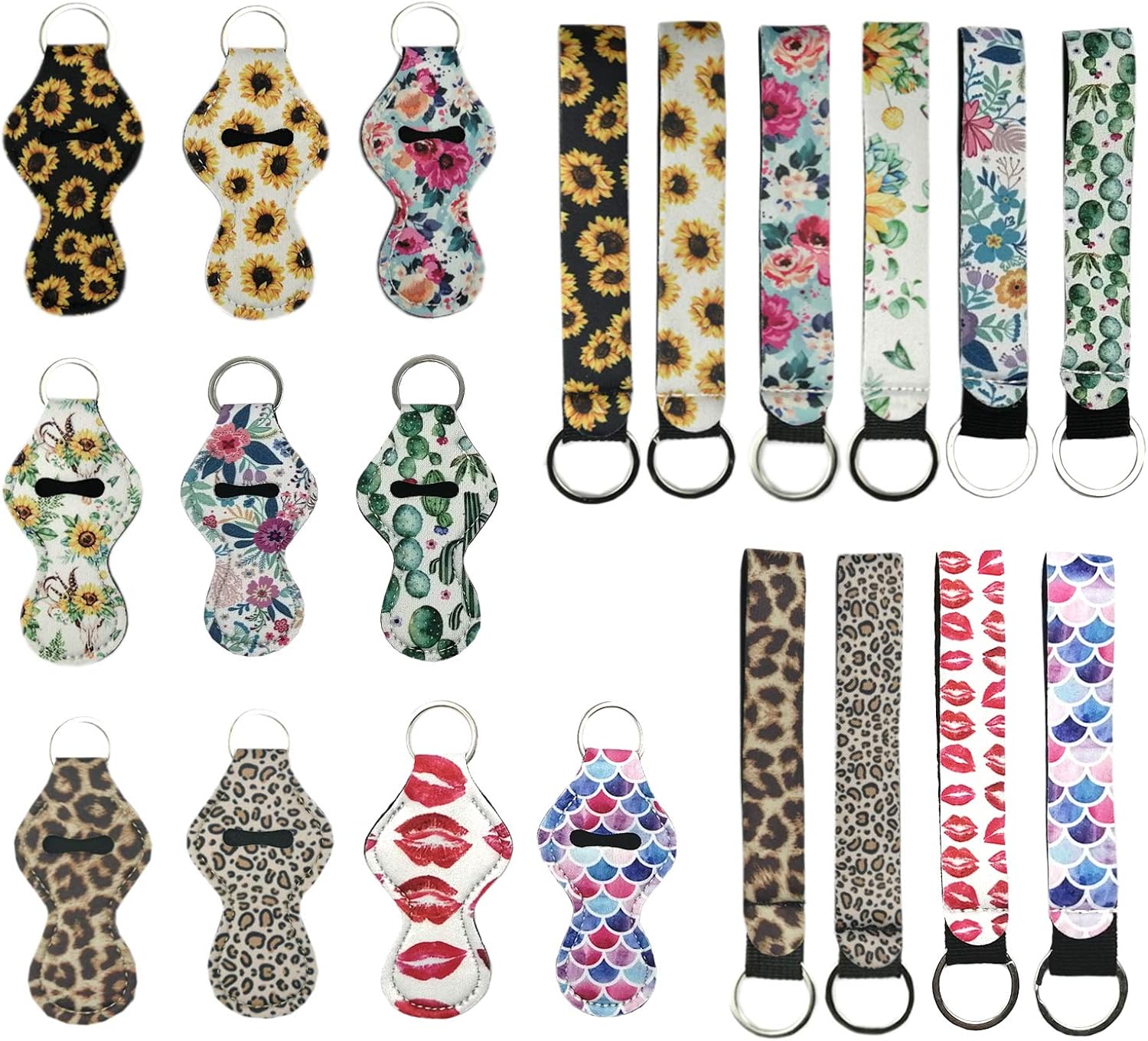 10 pcs Chapstick Holders and 10 pcs Keychains, Neoprene Chapstick Holder Keychains and Lipstick Protective Cases Cover (Pattern-P060) : Beauty & Personal Care