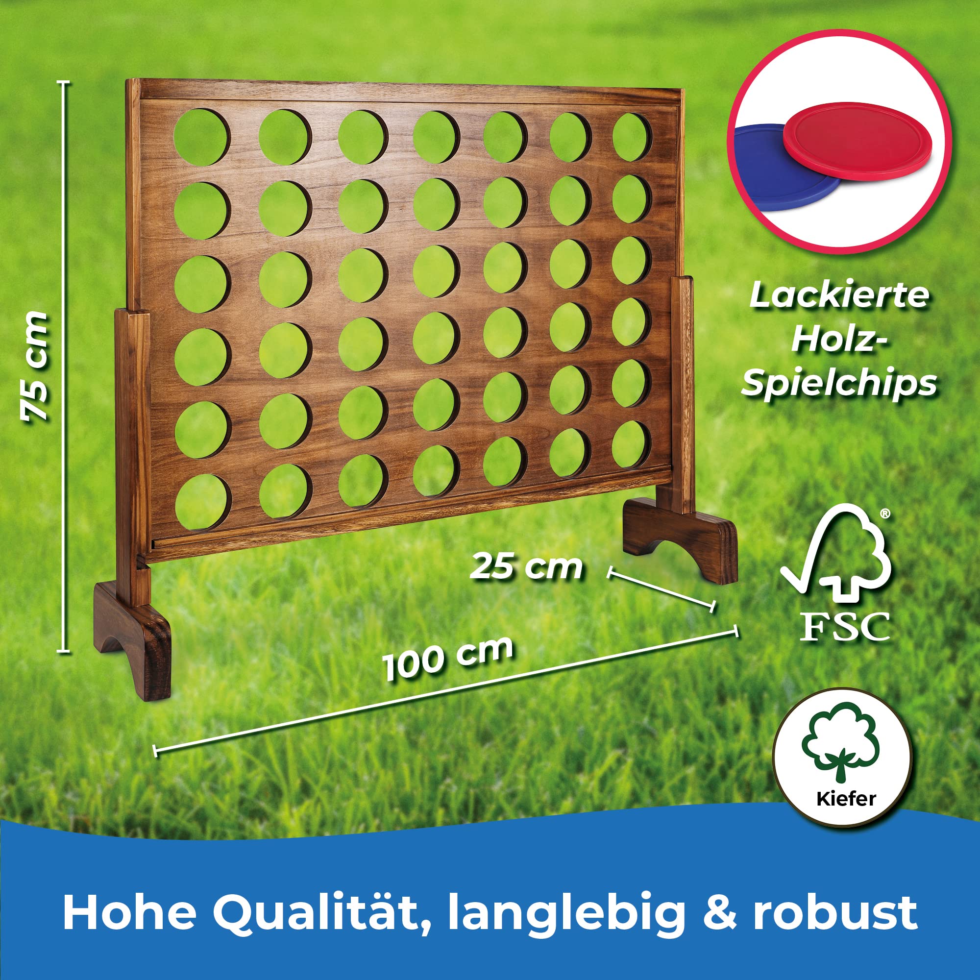 Toyfel Vier Gewinnt Spiel XXL Holzspielzeug aus FSC® Holz Indoor & Outdoor | Groß Spielklassiker Premium Gesellschaftsspiel für Erwachsene & Kinder ab 4 Jahren Spiele Strategiespiel Familienspiel Ace