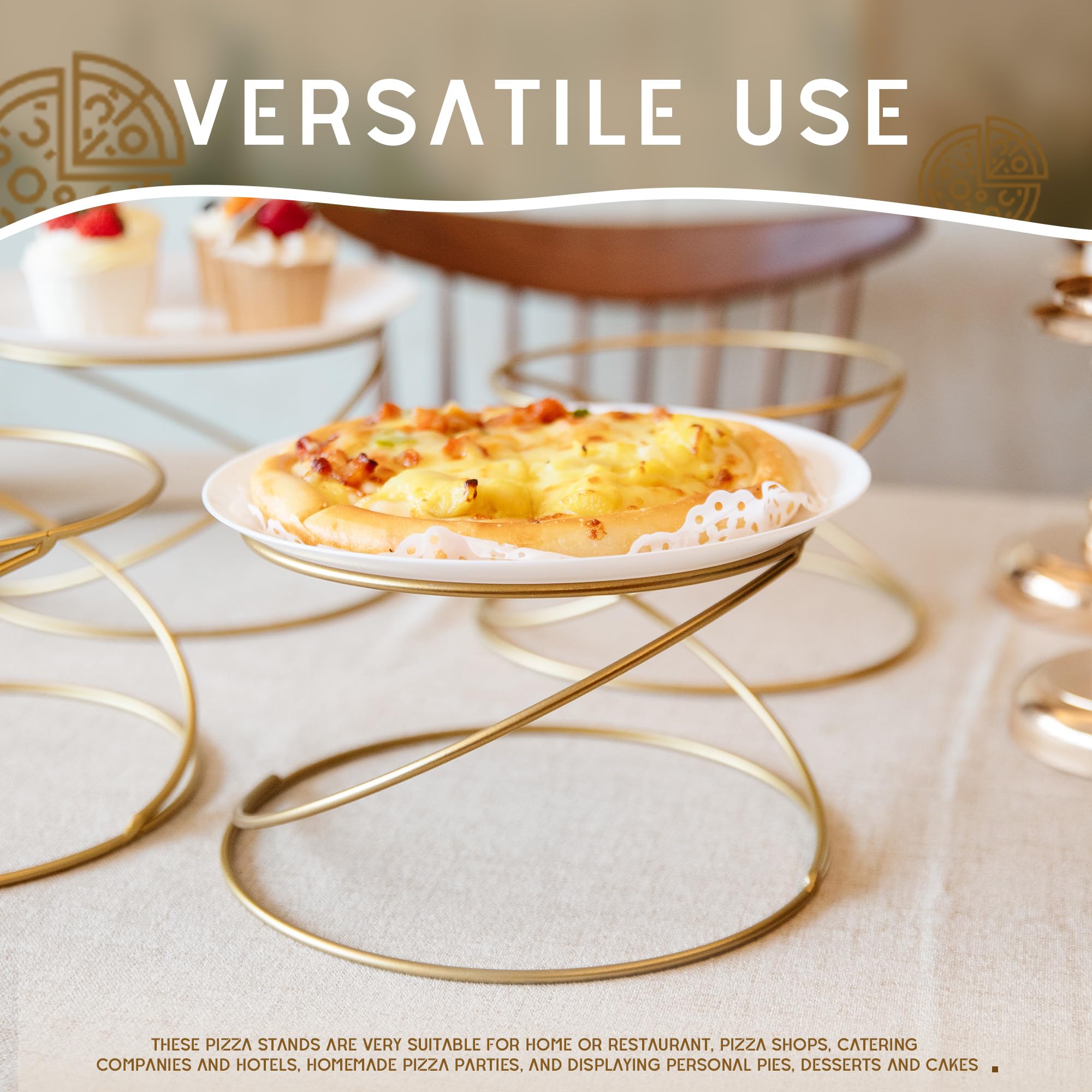 HPC DECOR Set of 4 Gold Yellow Metal Wire Pizza Pan Riser Stands- Round ...