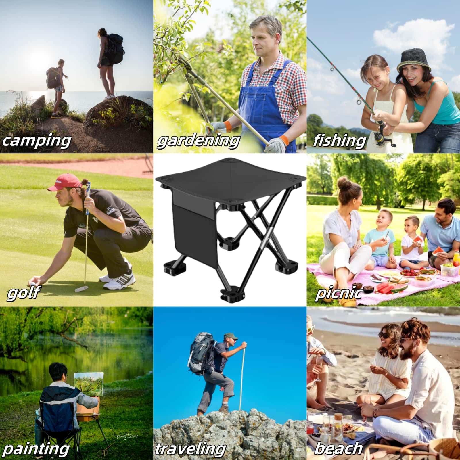 Paquete de 2 taburetes portátiles de camping de 13 pulgadas (negro), taburete con bolsa de transporte, conveniente para viajes, barbacoas, pesca, senderismo, taburete plegable al aire libre