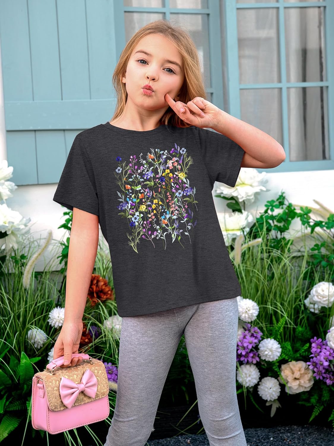 Girls Vintage Flowers Shirt Kids Boho Wildflowers Tee Shirt Summer Casual Tops 5-12Y - Image 4