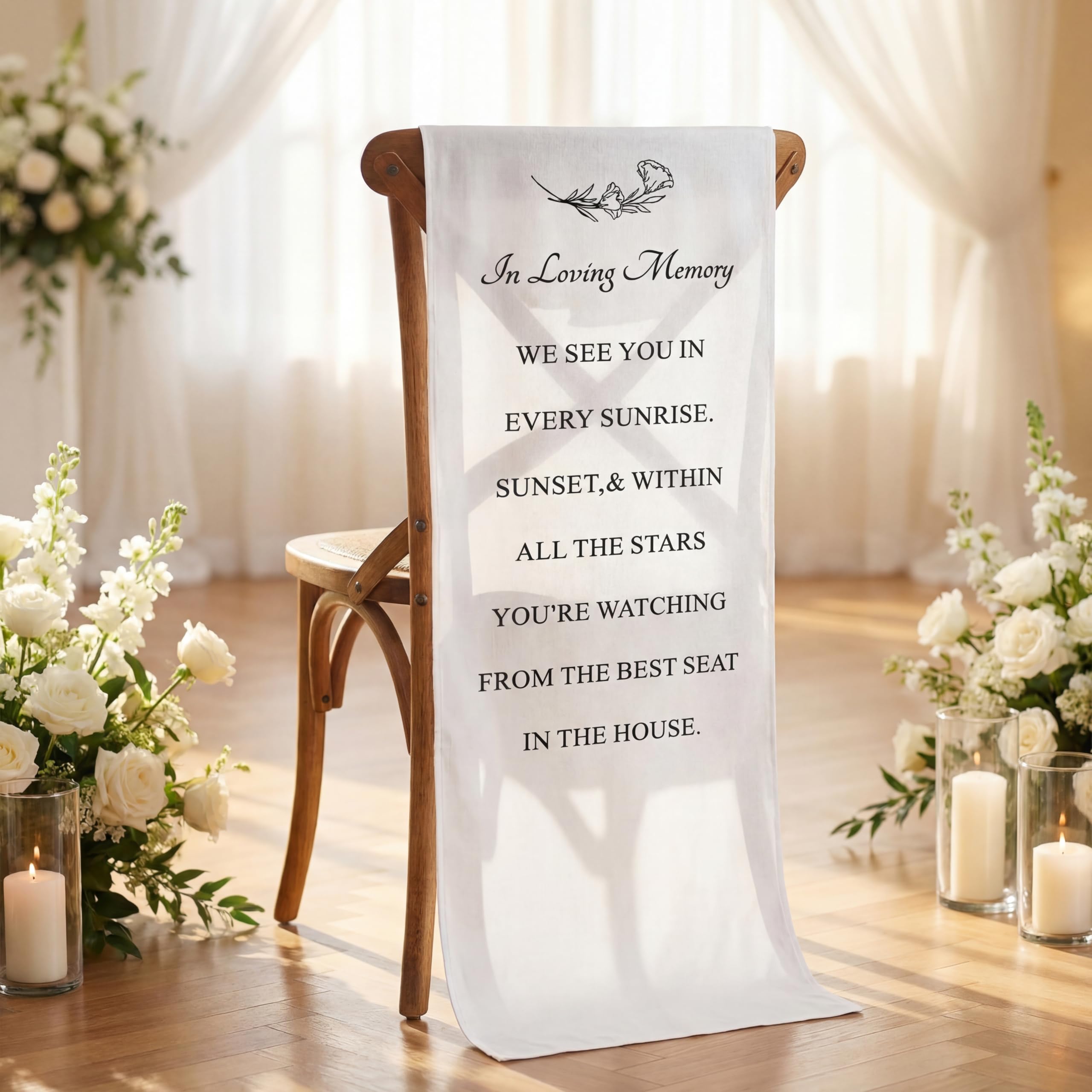 HunnmingRe Reserved Wedding Chair Sign Banner Loving Memory Signs for Wedding with Love from Heaven Cotton Linen 15'' x 50'' Save a Seat for Someone