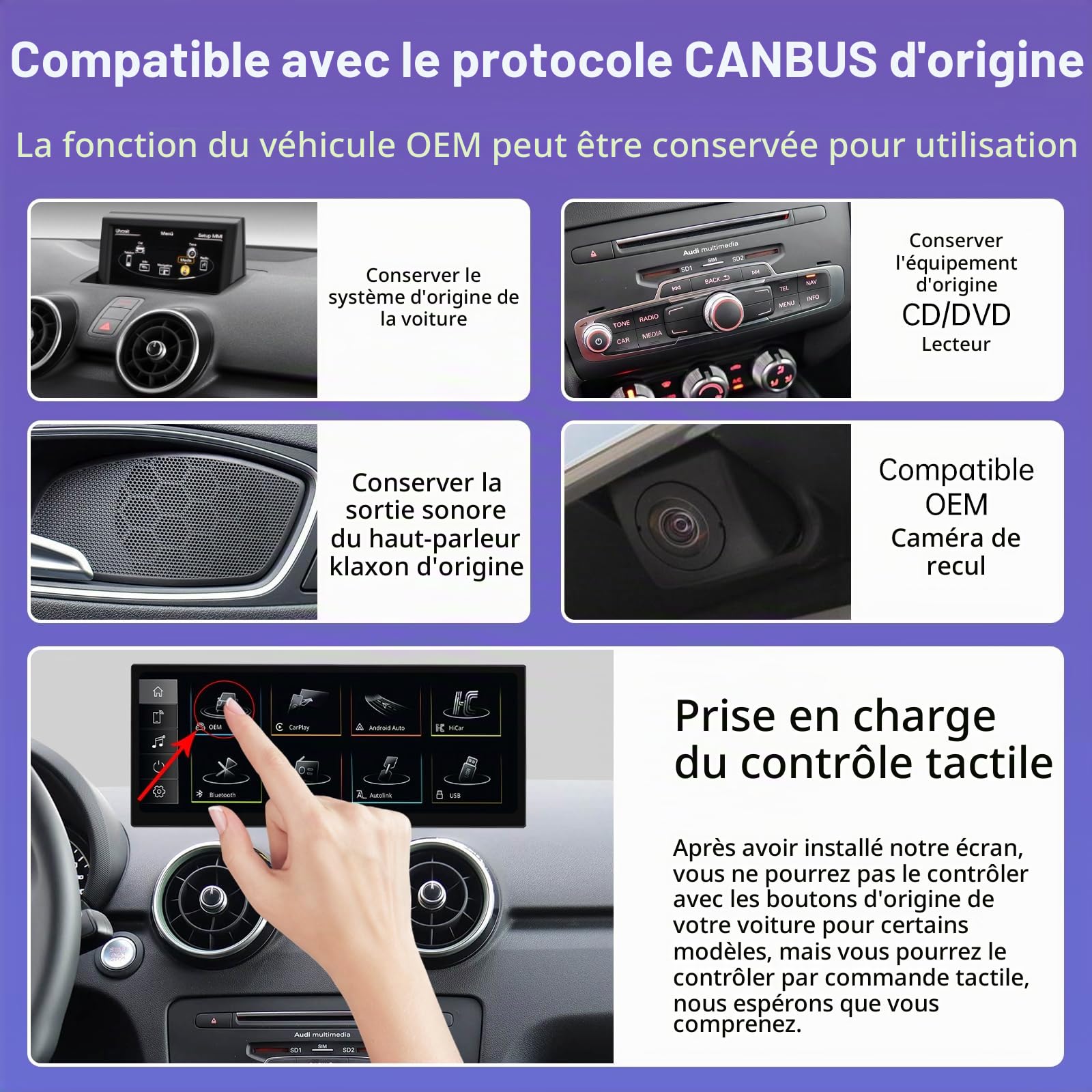 Road Top 12,3" Écran CarPlay Ultra-Fin pour Audi A1 2012-2018 Année