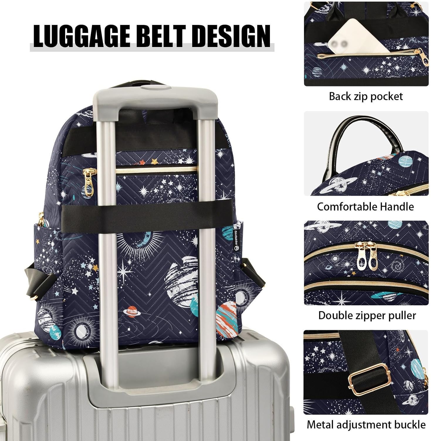 ZAZYXTJ Galaxy Backpack Purse for Women Quilted Mini Fashion Backpacks Lightweight Travel Casual Backpack - Image 4