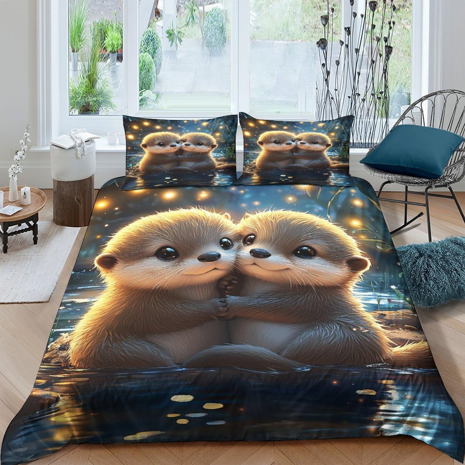 Ctjqhvkz Style-2 3D Printed Cute Otter Fitted Sheet Microfiber Soft Brown Animal Bed Cover For Bedroom Guest Room Decor Machine Washable Single（135X200cm）