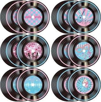 FillTouch 60 Pcs 13 1950s Rock and Roll Vinyl Record Placemat Vintage Musical Table Place Mats Paper Round Disposable Placemat 50s Rock Party Table Mats for Dining Decorations Stylish Style
