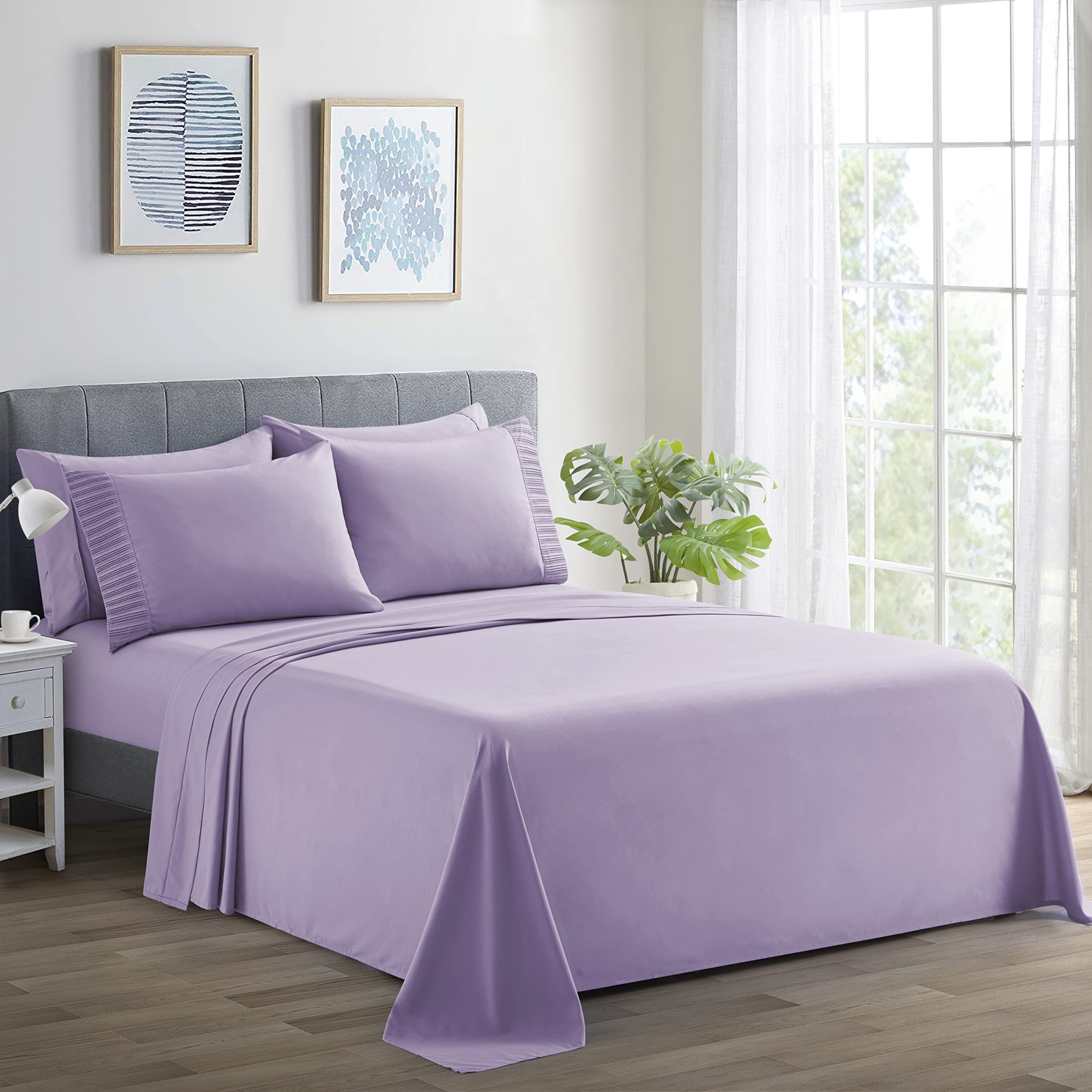 Parure De Lit 3 Pièces En Rayonne De Bambou - Housse De Couette + 2 Taies - Queen Size - Couleur Aubergine - Toutes Saisons