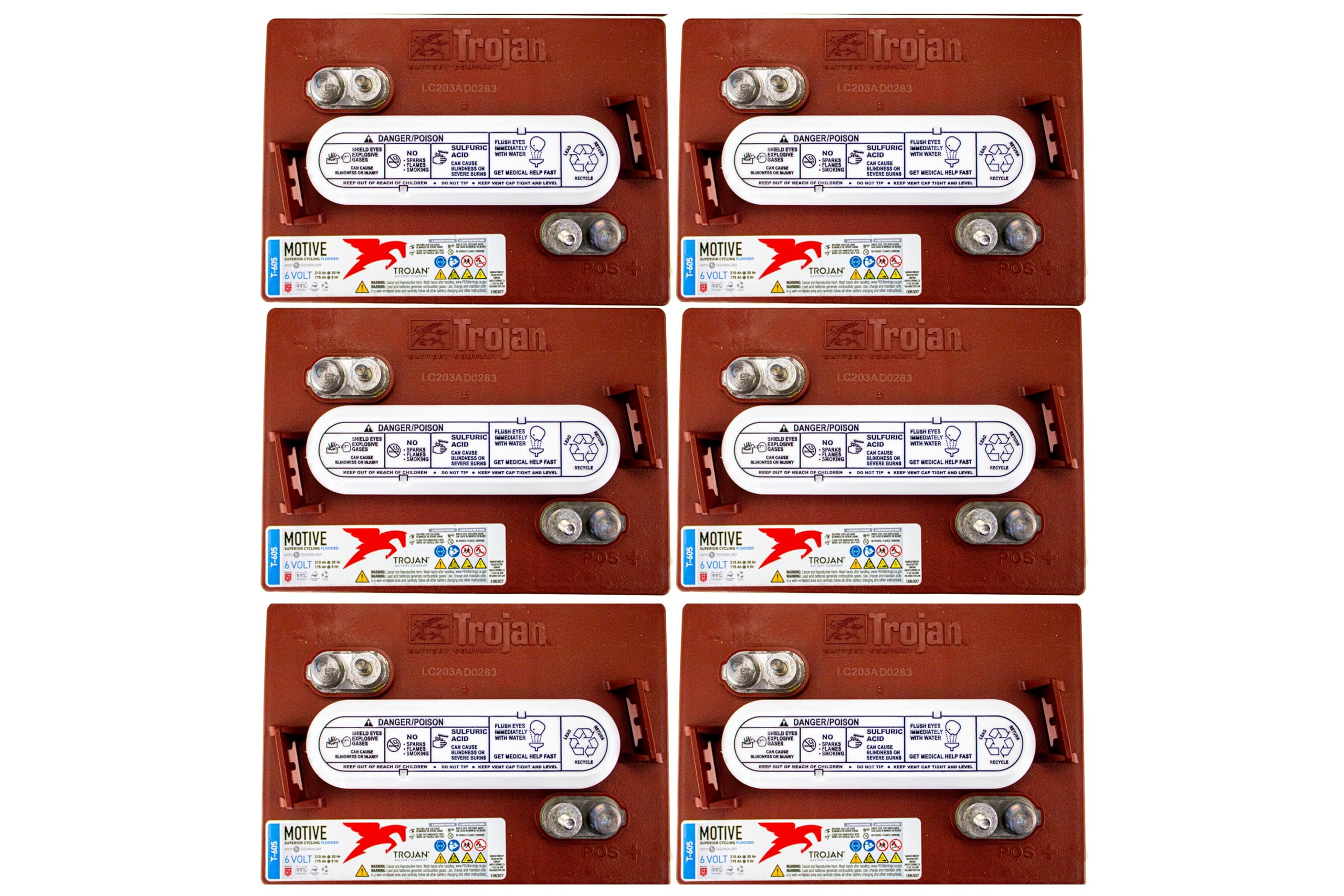 Trojan T-605 6V Deep-Cycle Flooded Battery, 210Ah, Golf Cart, Renewable Energy, Floor Scrubber, Industrial Use (Pack of 6)