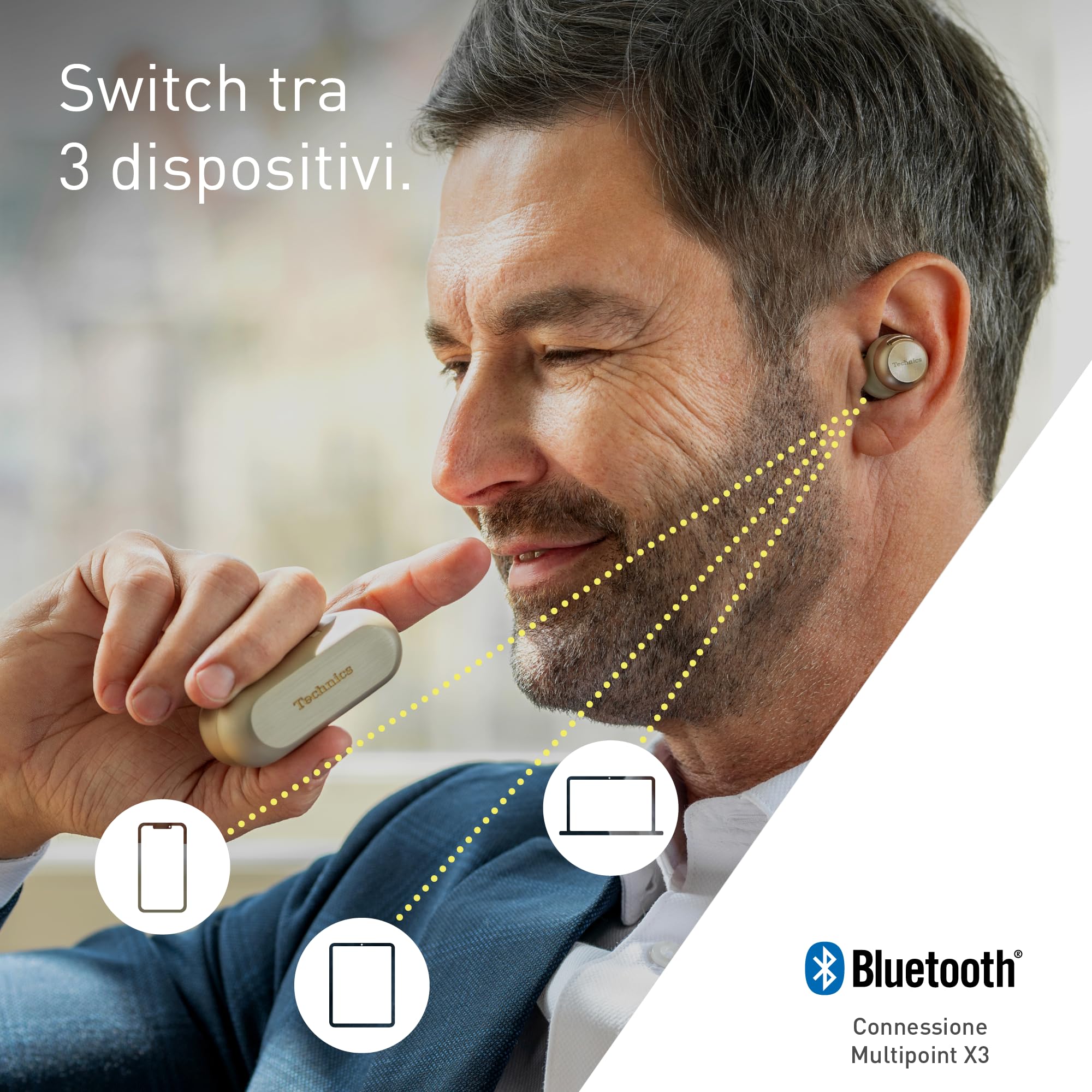 Technics EAH-AZ100E-N Auricolari Wireless con Cancellazione del Rumore, Bluetooth Multipoint, Voice Focus AI, Comode Cuffie In-Ear, Oro Champagne