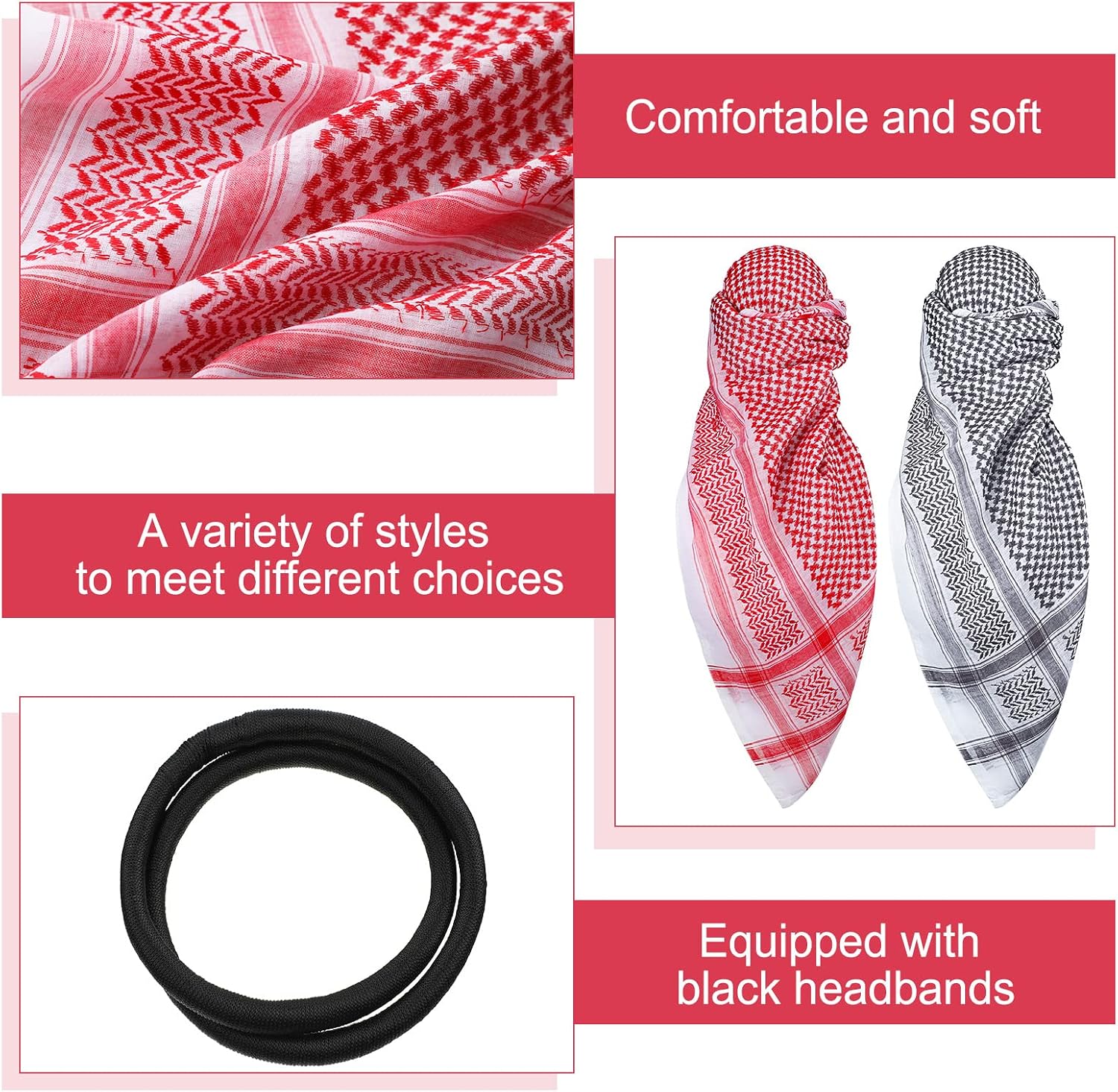 Funtery 2 Pcs Arab Shemagh Muslim Keffiyeh Head Scarf for Men with Lgal Aqel Rope Arab Costume Halloween Costume Accessories