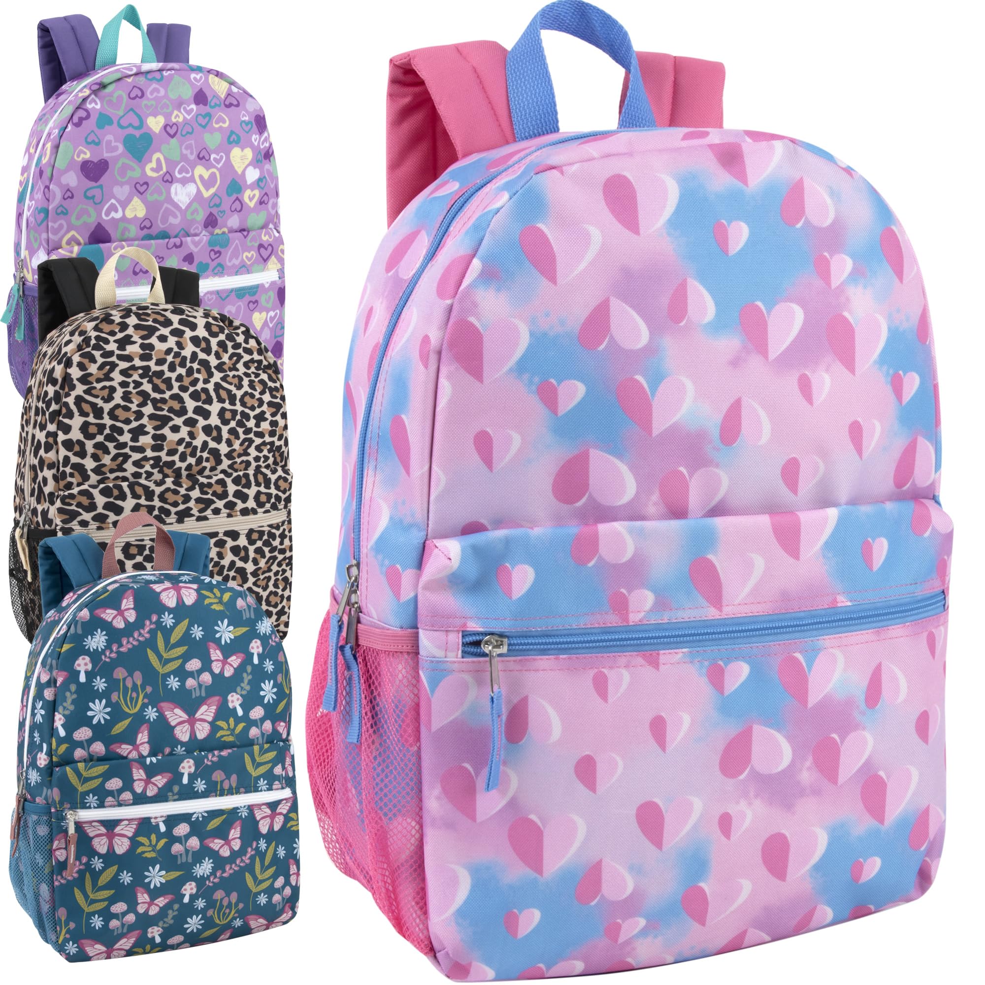 Trail maker 24 Pack of 17 Inch Printed Bulk Backpacks For Boys and Girls Wholesale Backpacks in Bulk for School Kids (Girls Assortment)