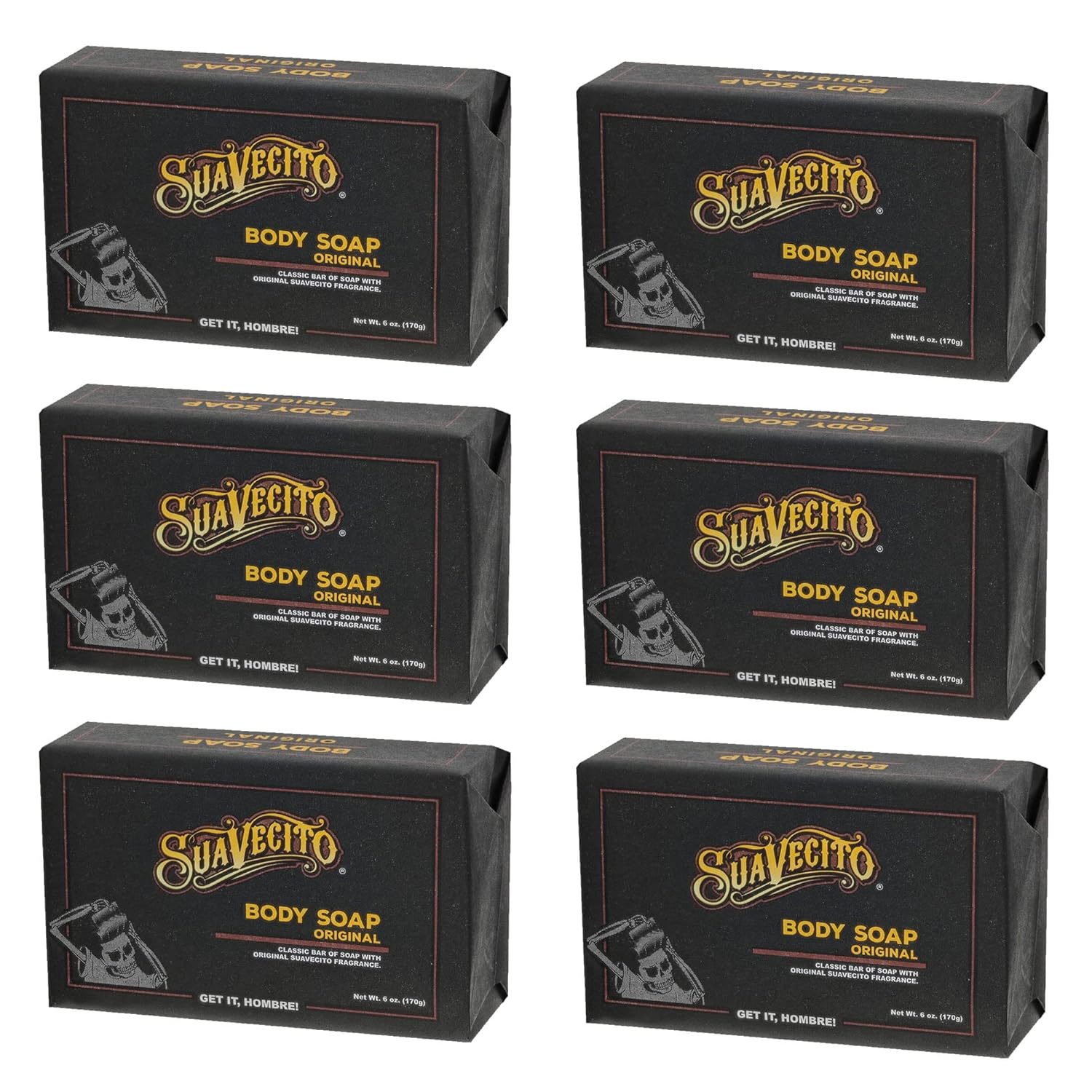 Suavecito Body & Hand Soap Bars Moisturizing With Masculine Black Amber Fragrance 6 oz 6 Pack