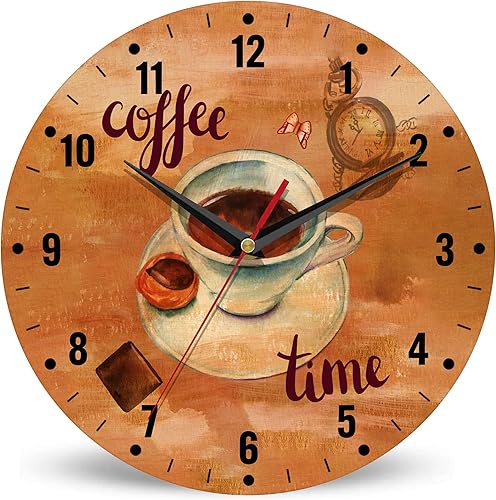 SPUNKER Reloj de pared, reloj de pared vintage de café de 10 pulgadas, diseño de mariposa, color chocolate, pequeño, funciona con pilas, decorativo,