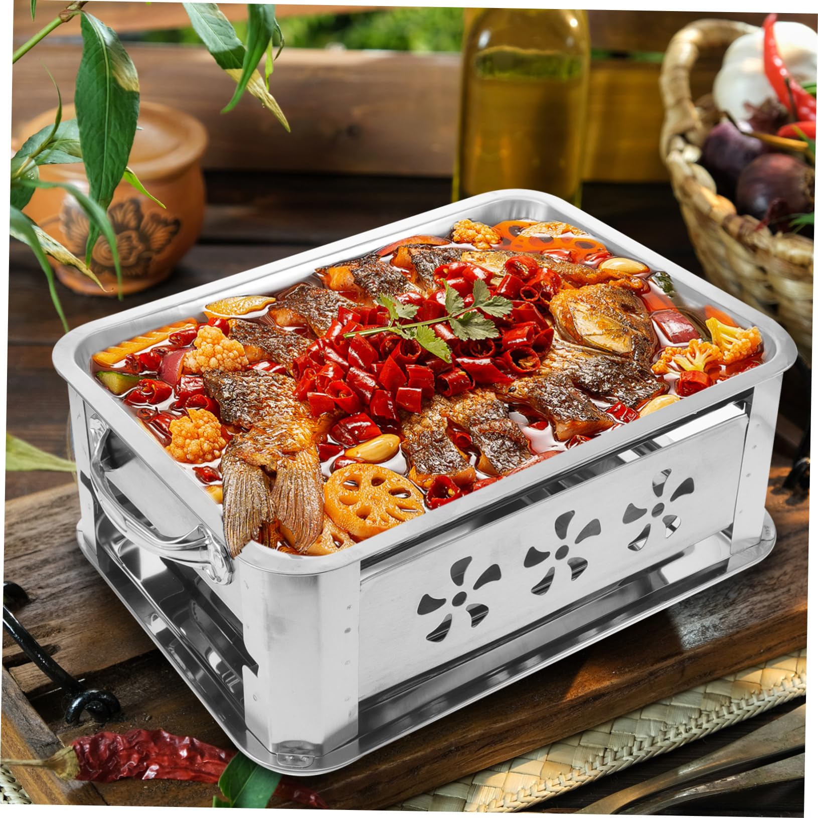 Toyvian Bandeja para Almacenar Pescado Rectangular de Acero Inoxidable | Plata, Bandeja a Juego, para Camping y Cocina, Práctica Fácil Almacenamiento