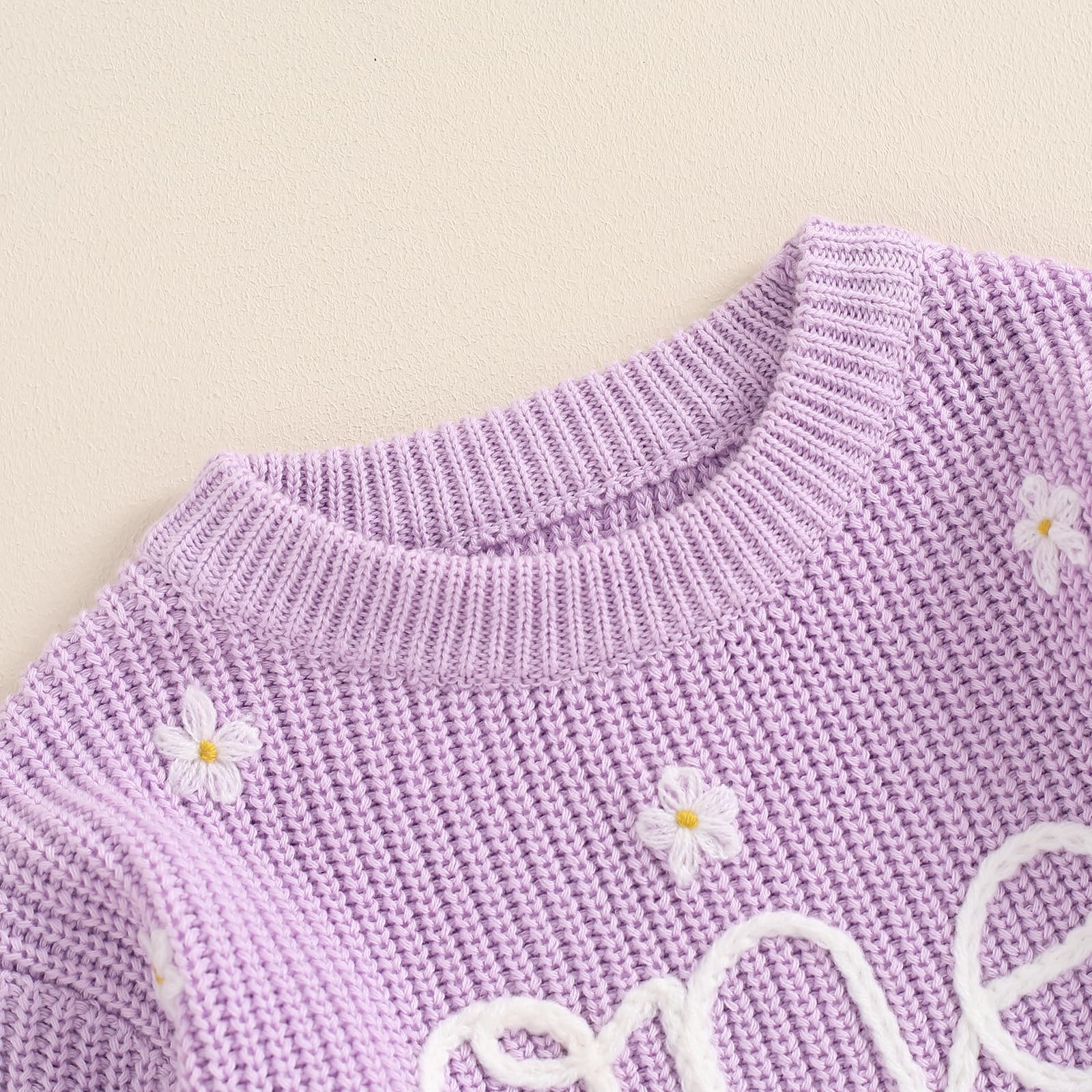 LYSINK Maglione per il primo compleanno della neonata con ricamo a forma di lettera floreale a costine pullover a maniche lunghe girocollo caldo maglieria