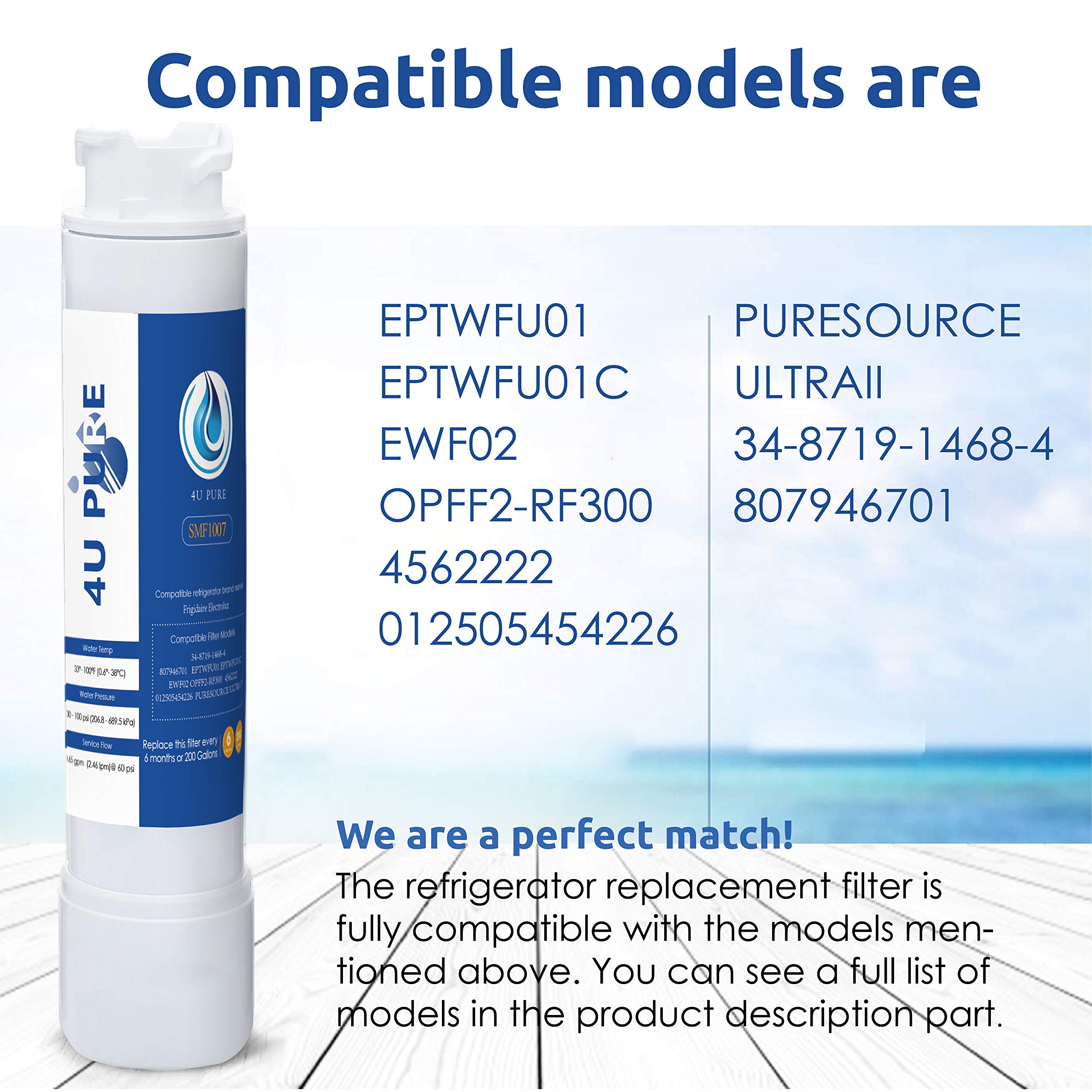 4U PURE Repuesto para filtro de refrigerador PTWFUO1 Pure Source Ultra II, Pure Source Ultra 2, WF02, 012505454226, 4562222, paquete de 2