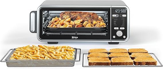 Ninja SP301 Dual Heat Air Fry Countertop 13-in-1 Oven with Extended Height, XL Capacity, Flip Up & Away Capability for Storage Space, with Air Fry Basket, SearPlate, Wire Rack & Crumb Tray, Silver
