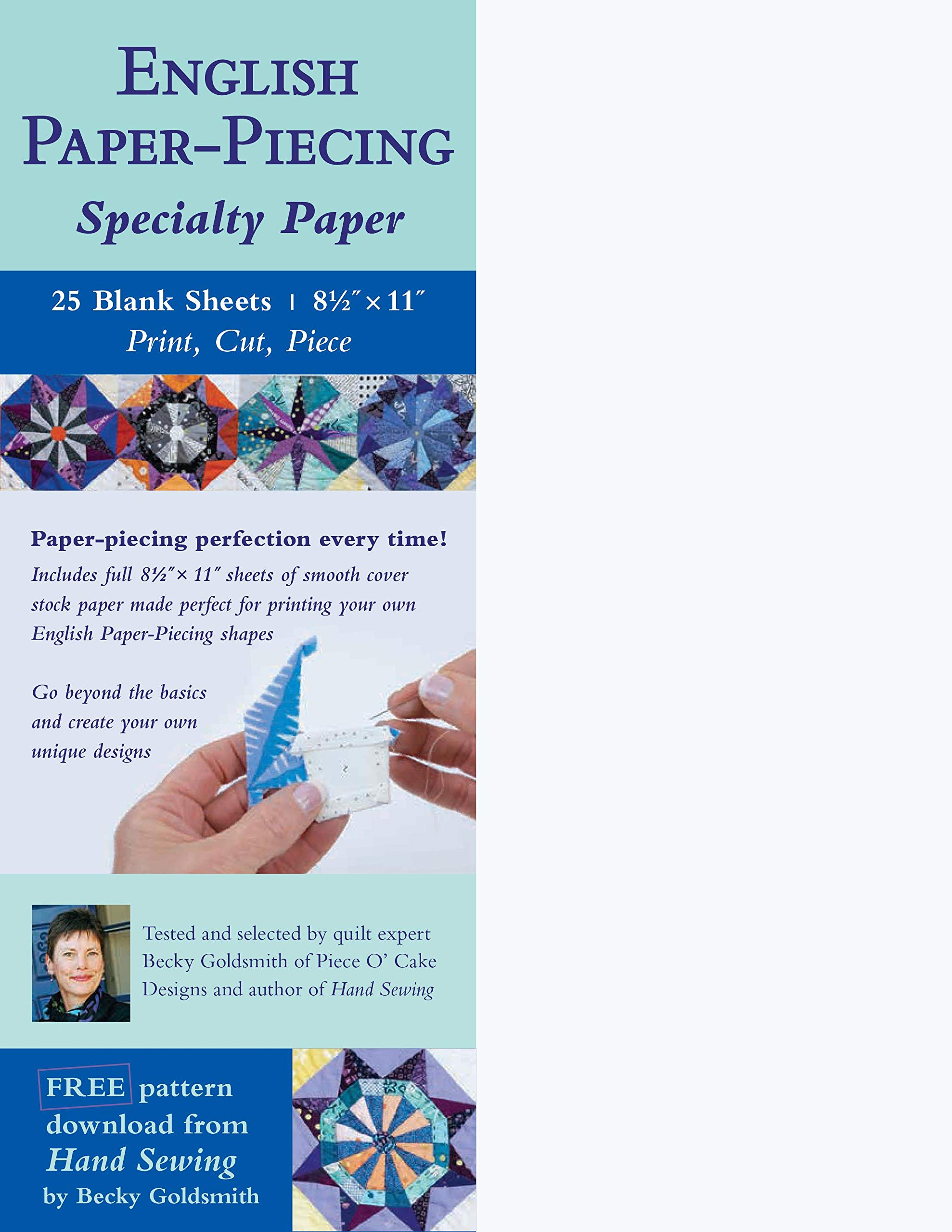 English Paper-Piecing Specialty Paper: 25 Blank Sheets, 8.5” x 11”; Print, Cut, Piece
