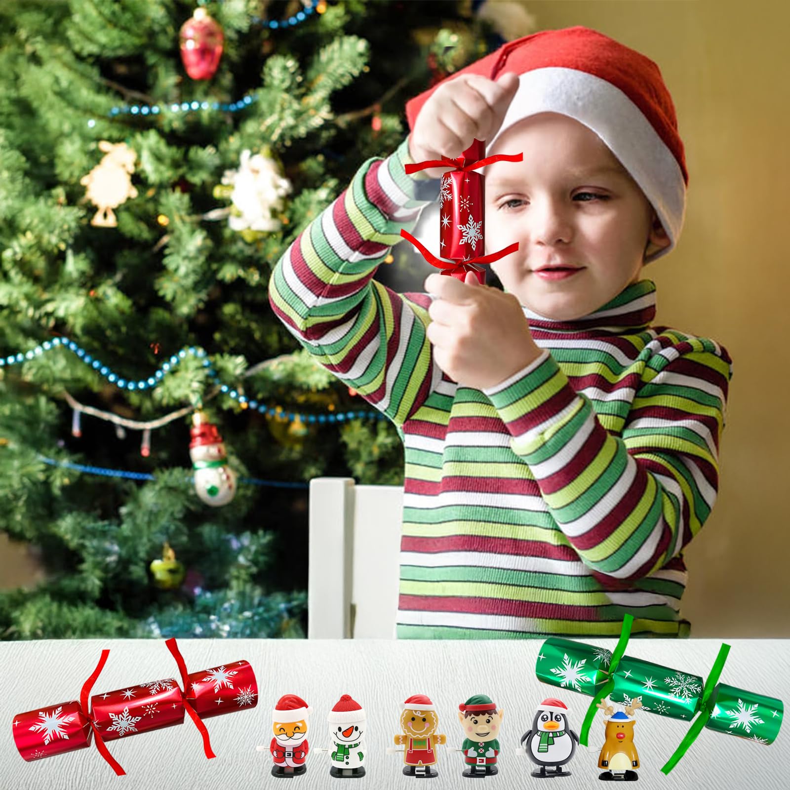 Lot de 6 Crackers de Noël de Luxe 25,4 cm avec Jouets d'Horloge, Cadeaux de Fête, Cadeaux Fantaisie pour Enfants, Décoration de Table