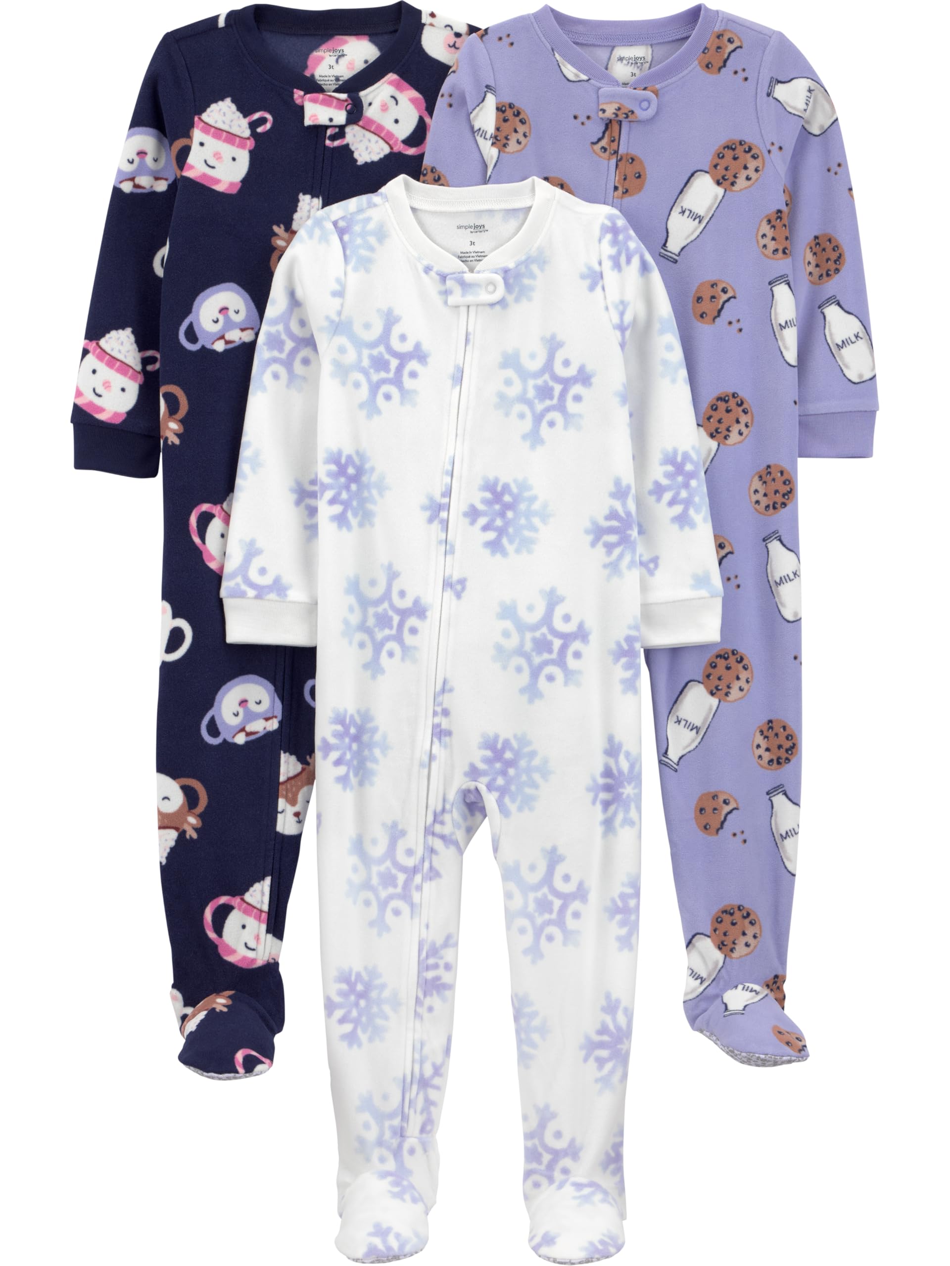 Simple Joys by Carter's Baby Girls 3-pack Loose Fit Flame Resistant Fleece Footed Pajamas Baby and Toddler Sleepers (pack of 3)