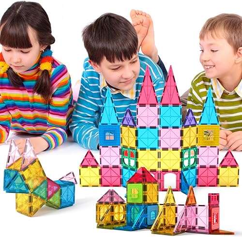 Miniatura 5 de Jasonwell Bloques magnéticos magnéticos para niños, 60 piezas, juegos de construcción 3D, juguetes de construcción educativa preescolar, juguete
