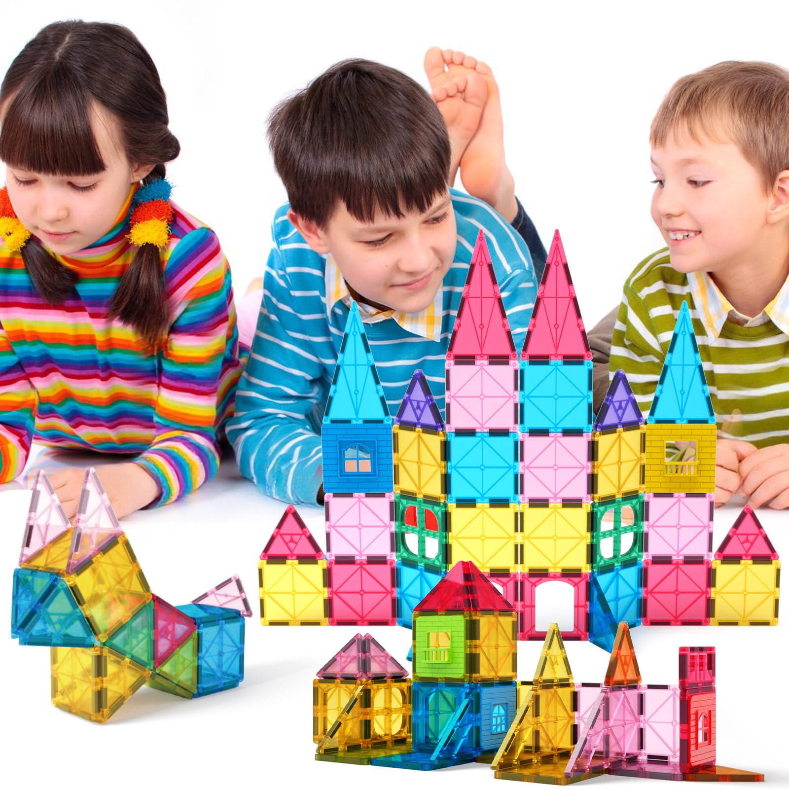 Jasonwell Magnetic Tiles Kids Magnetic Blocks 60PCS Building Sets 3D Magnet Toys Preschool Educational Construction STEM Toy Christmas Birthday Gifts for Toddlers Boys Girls 3 4 5 6 7 8 9 + Year Old - 5