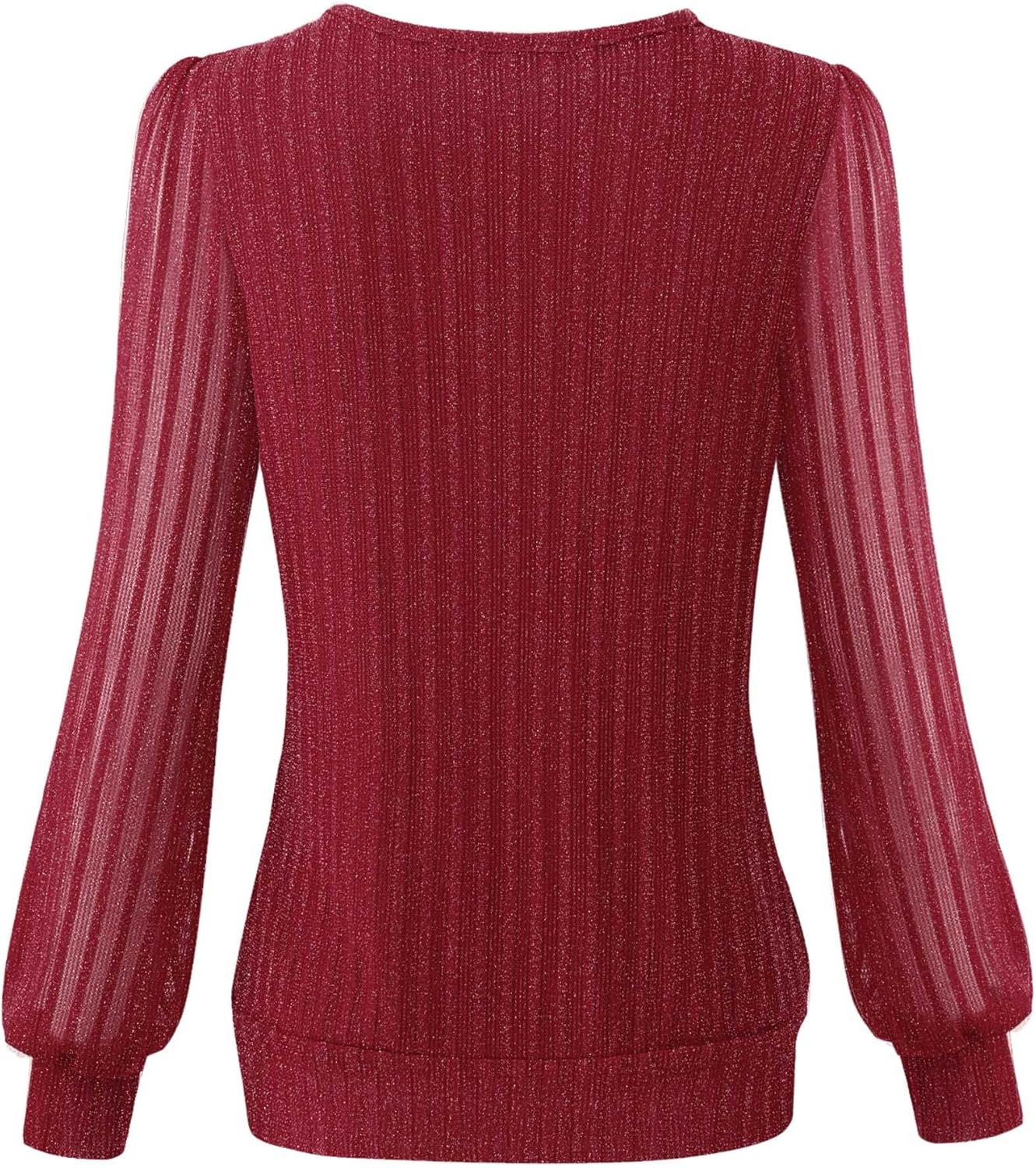 Timeson Women's Long Sleeve Scoop Neck Pleated Front Fitted Blouse Tops - Image 3