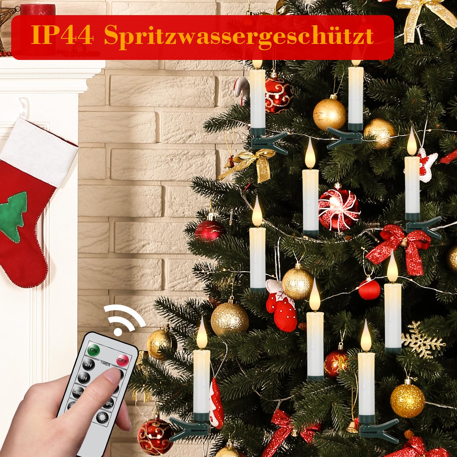 Eldnacele LED Christbaumkerzen kabellos mit Timer, Fernbedienung, 30er Set | Christbaumkerzen LED kabellos, Weihnachtsbaum Kerzen LED ohne Kabel, Baumkerzen mit Clip, flackernde Flamme, dimmbar, Weiß