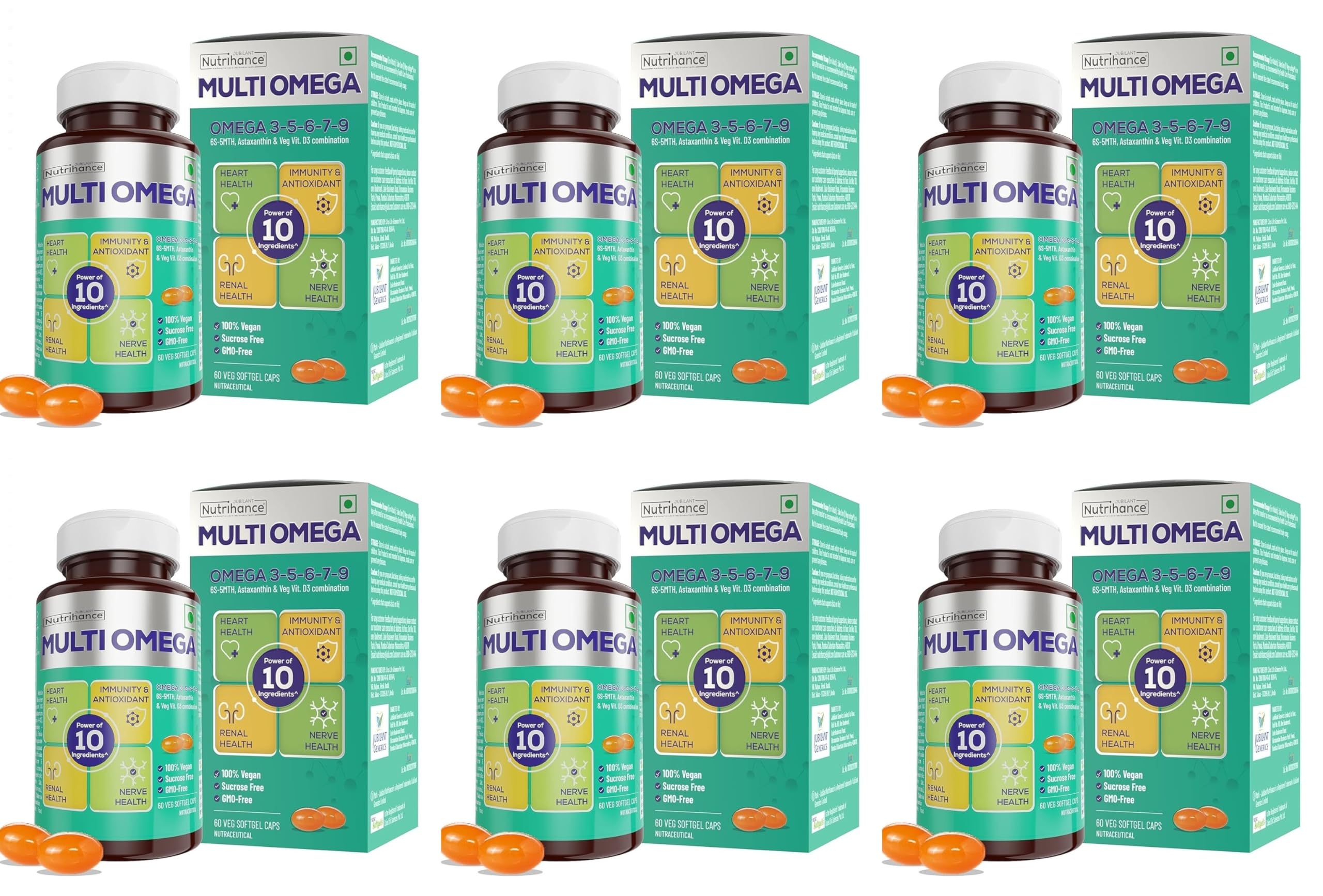 Multiomega 100% Vegan Omega Softgel|Omega 3-5-6-7-9,Vitamin D3|Support Heart,Nerve & Renal Health|Strengthens Immunity & Antioxidant Effect,60 capsules X Pack Of 6,6 count-image-25