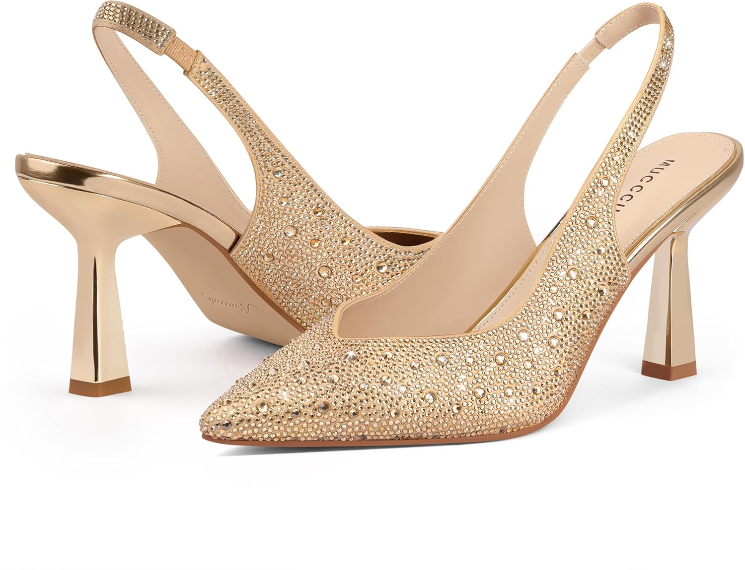 MUCCCUTE Kitten Heels for Women Slingback Heels Pointed Toe Pumps Rhinestones Pearls Stiletto Sparkly Bridal Sandals for Wedding Prom Dating - Image 7