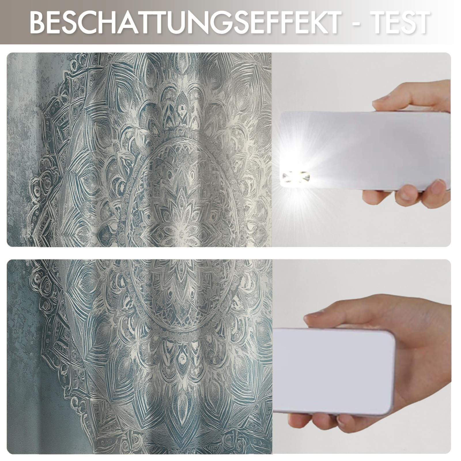 Bohême Rideau Occultant Bleu, Thermique Isolant Anti Froid, Rideau Mandala,140x180 cm Lot de 2 Rideaux à Oeillets, pour Chambre, Salon, Chambre Enfant