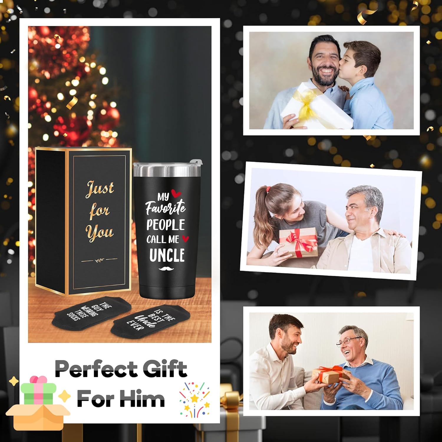 Uncle Gifts for Birthday Christmas Fathers Day,Best Uncle Ever Gifts form Niece Nephew,Great White Elephant Present Ideas for Men Him,Funny 20 OZ Stainless Steel Insulated Tumbler Coffee Cup Socks Set - Image 7