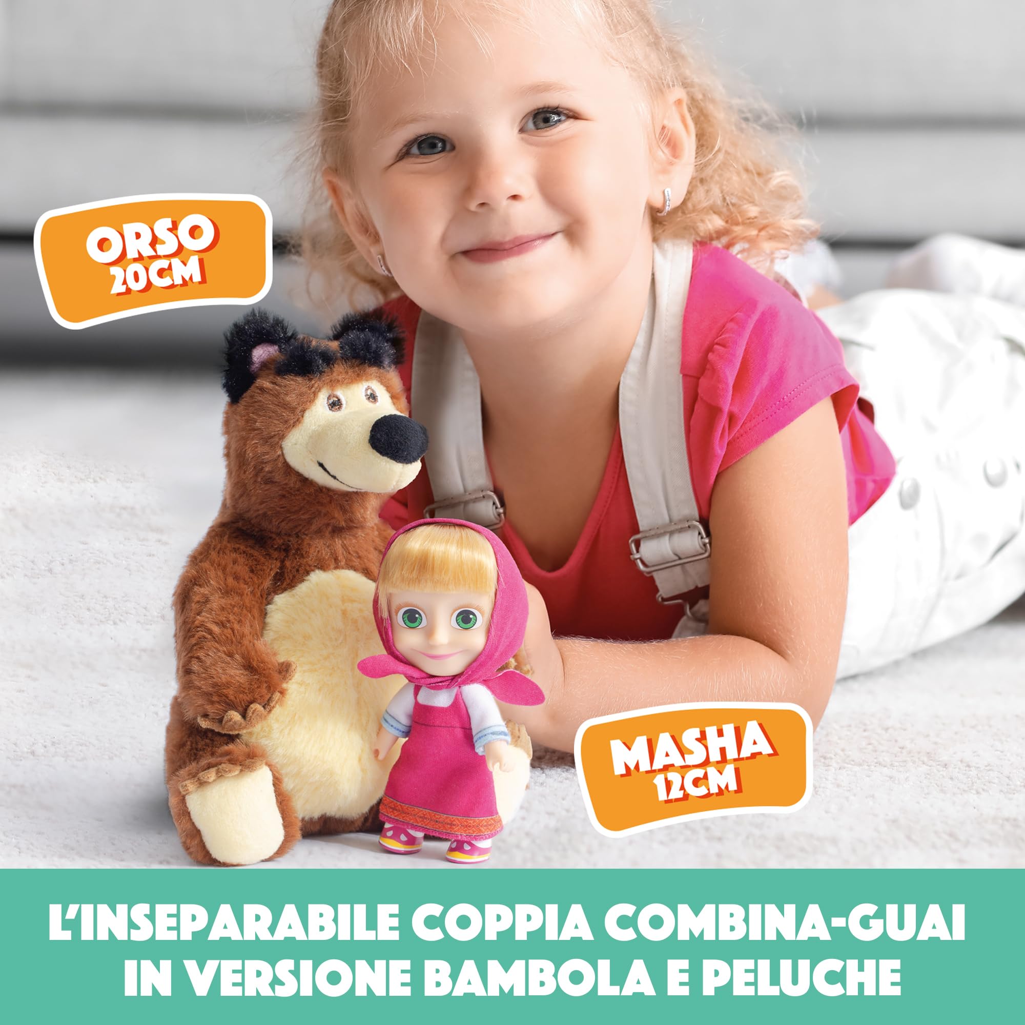 Giochi Preziosi Masha E Orso - La Coppia Di Masha Da 12 Cm Con Vestizione Classica E Il Morbido Orso Da 20 Cm In Un' Unica Confezione, Per Bambini A Partire Dai 3 Anni