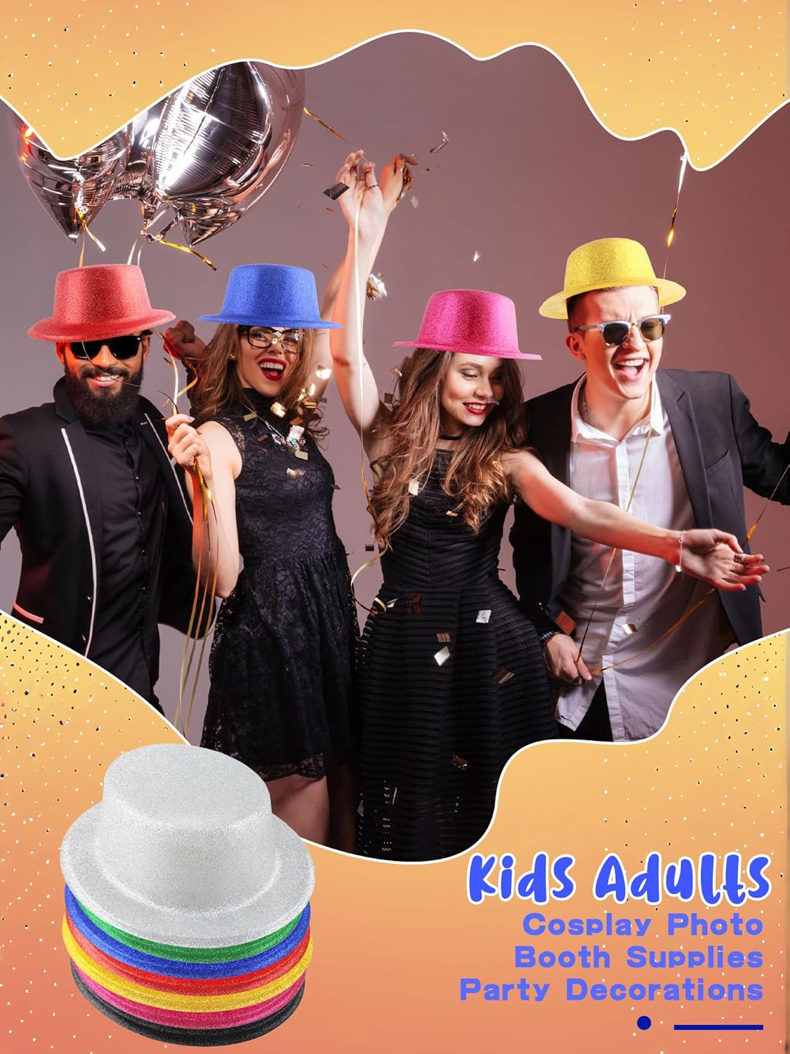 28 Pcs Glitter Plastic Top Hat Colorful Top Hat Neon Party Hats Hats for Adult Kids Magician Birthday Wedding Carnival Party Dress Up, 7 Colors - Image 5