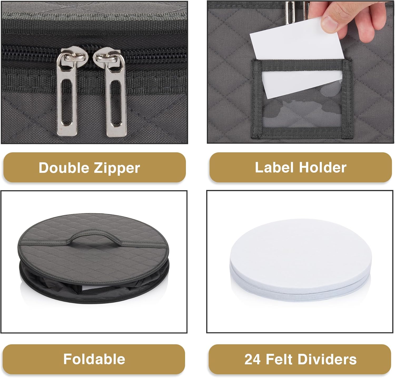 Gray Quilted 8" Bowl and Dessert Plate Storage Case Set