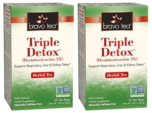 Bravo Tea Triple Detox - Té de hierbas sin cafeína, 20 bolsas de té, 2 unidades