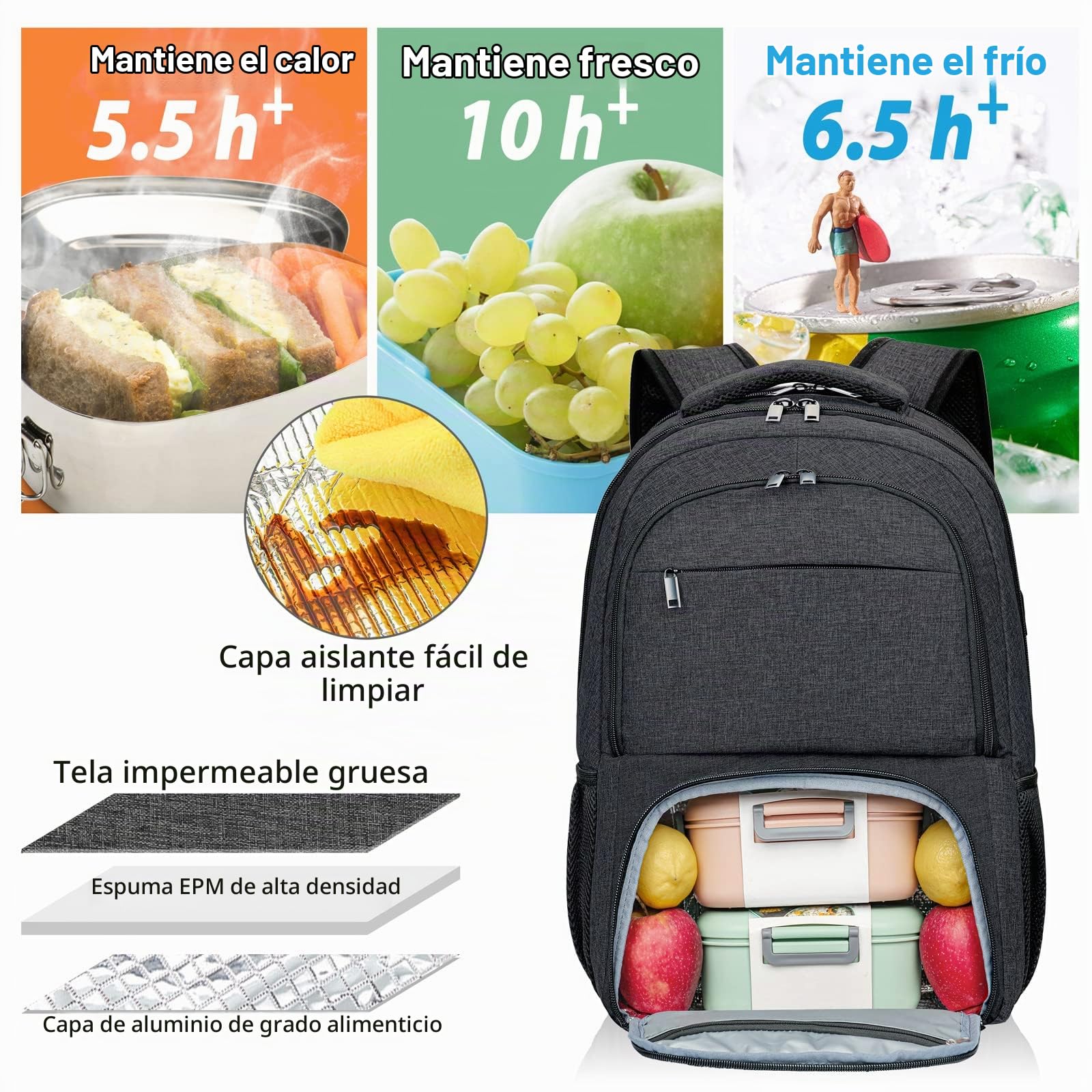 BIKROD Mochila Hombre, Mochila Almuerzo Universidad, Grande Mochila Escolar Chicos Impermeable, Mochilas Portátil 17.3 Pulgadas Ordenador Backpack con Puerto USB, Mochila de Viaje