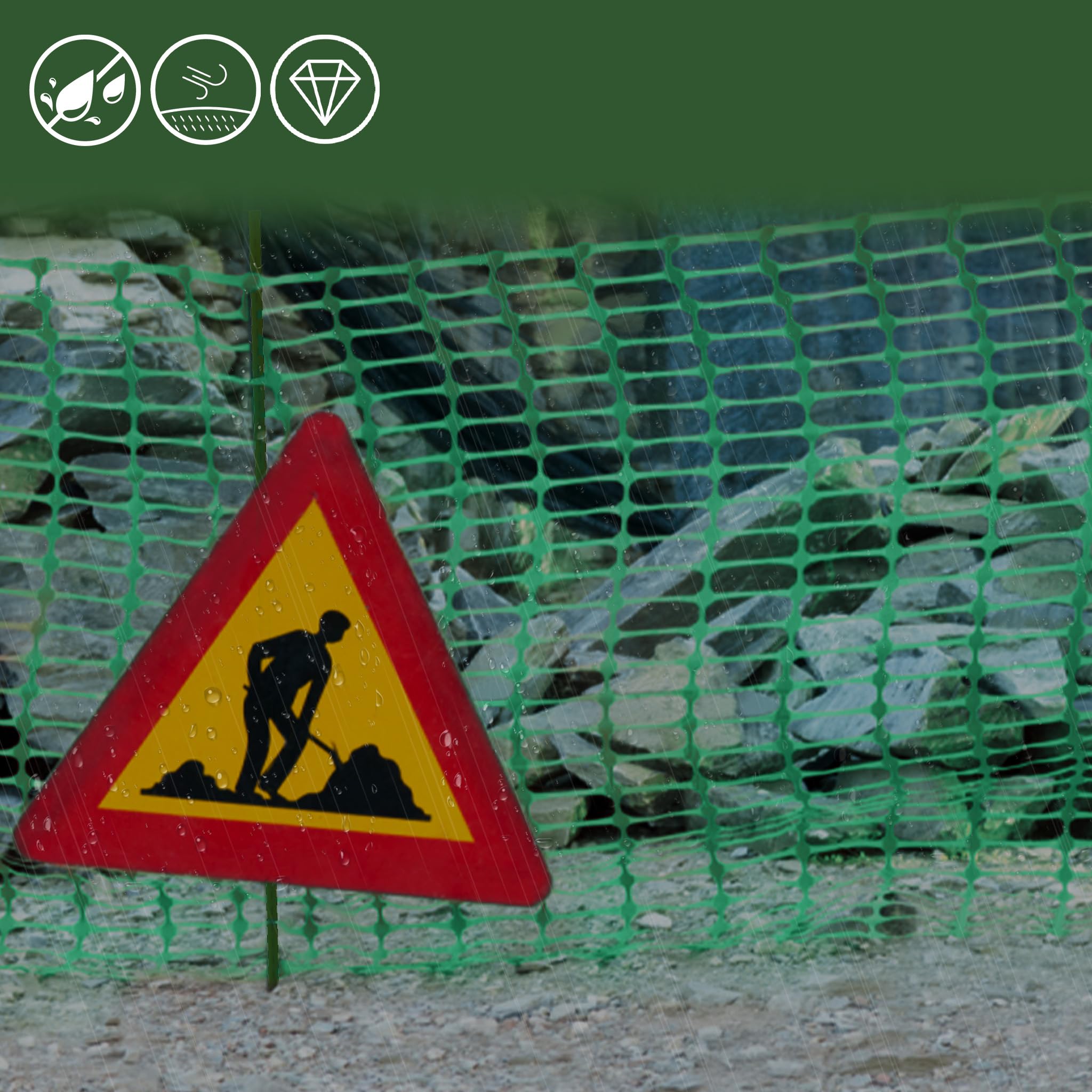FIVMEN Begrenzungszaun 100cm Hoch Hühnerzaun Weidezaun Hundezaun inkl. 30 Pfähle und 100 Bindebänder Kunststoff Steckzaun Gartenzaun Mobiler Zaun, 30m